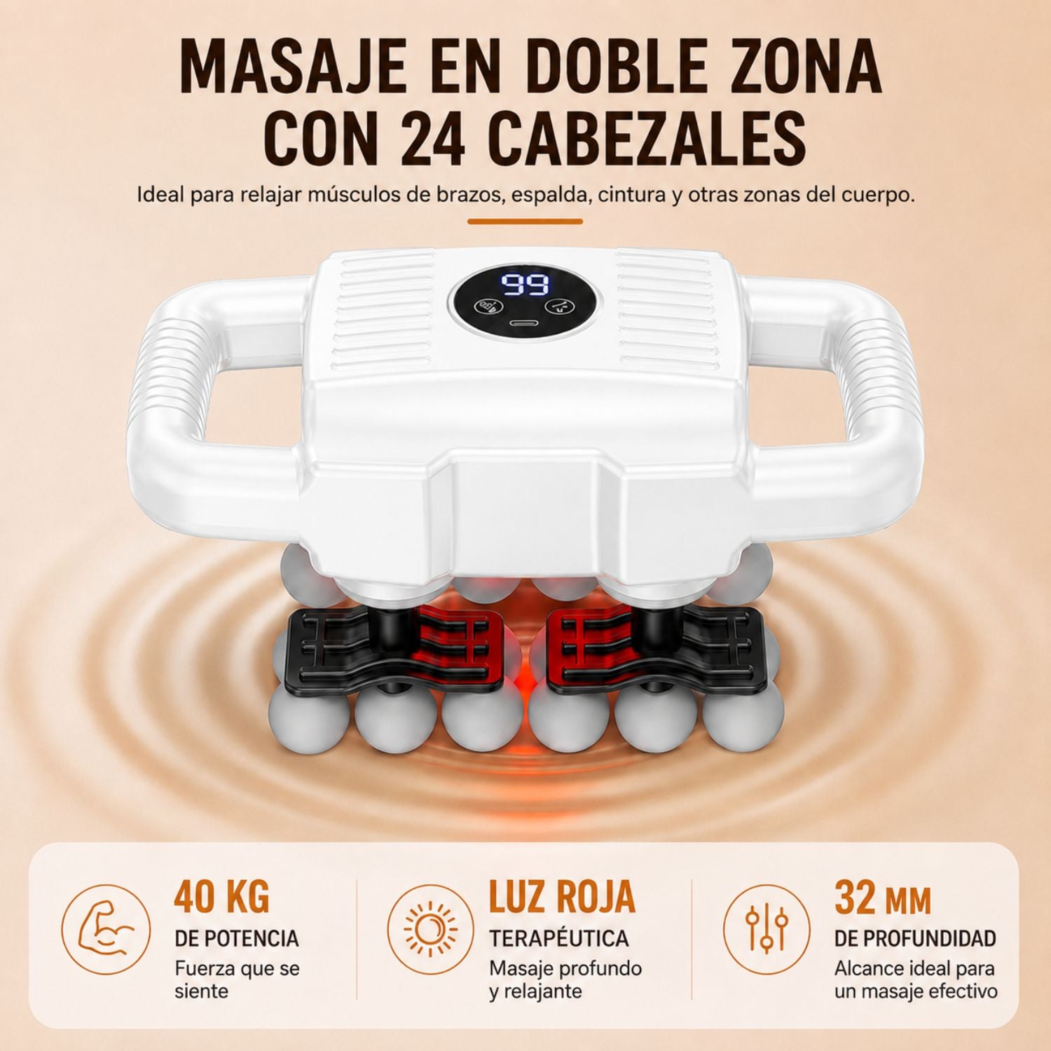 MASAJEADOR CORPORAL ELÉCTRICO RECARGABLE CON 24 CABEZALES, 20 INTENSIDADES Y PANTALLA DIGITAL VICTORIA HAN - 3