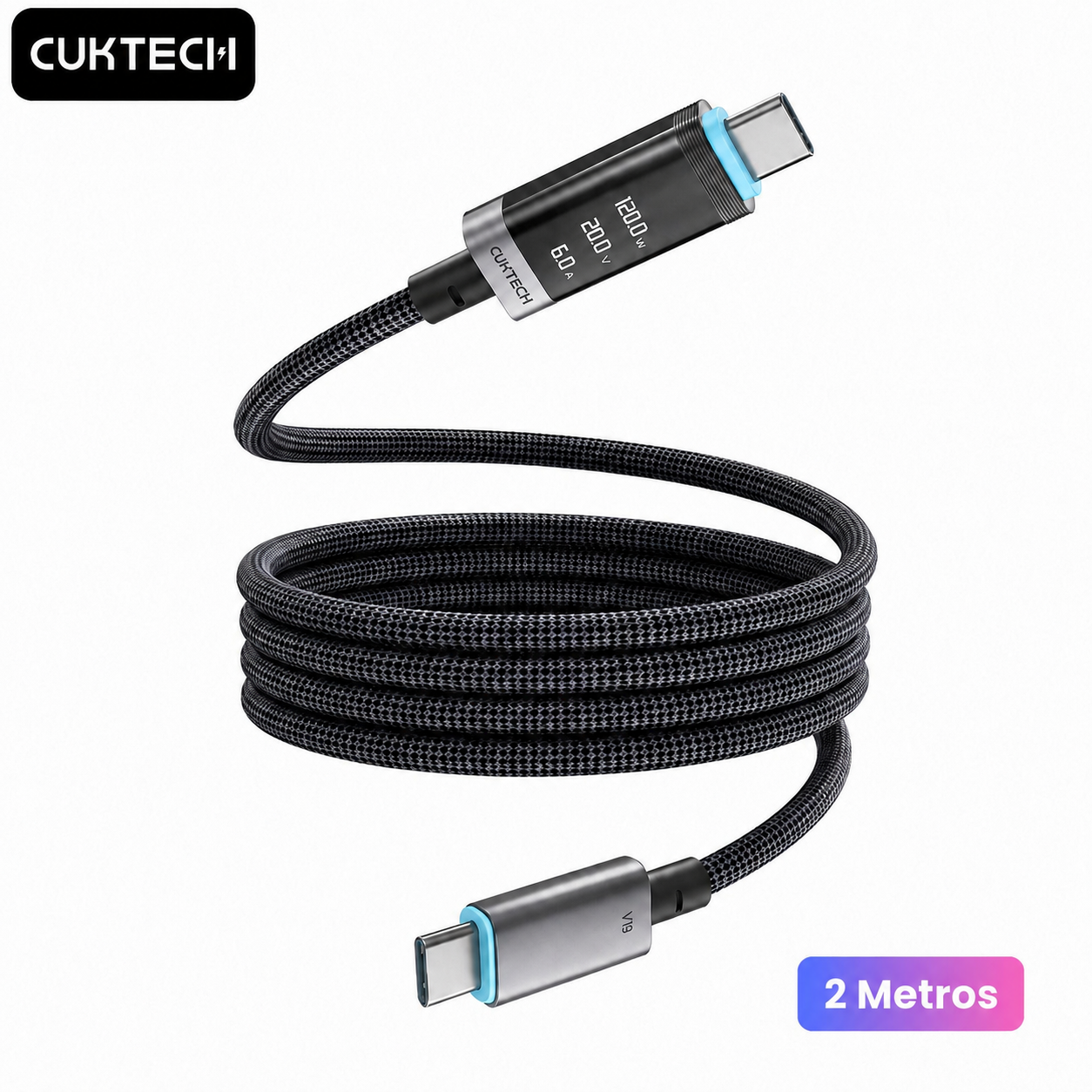 CABLE USB-C A USB-C CUKTECH 240W PD 3.1 6A CON PANTALLA OLED 2 METROS - 1