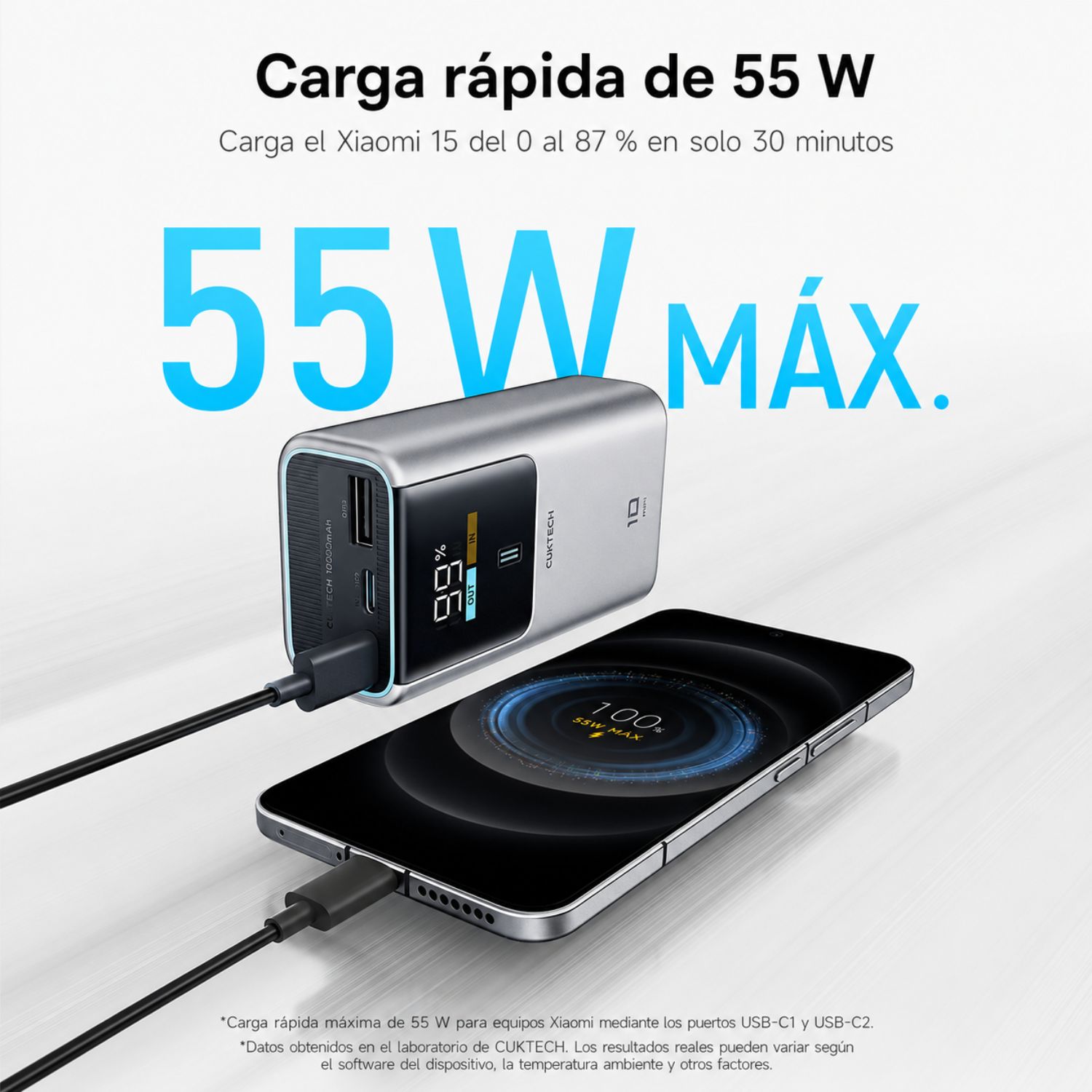 POWER BANK COMPACTO 10000MAH 55W CON PANTALLA DIGITAL Y 3 PUERTOS - 3