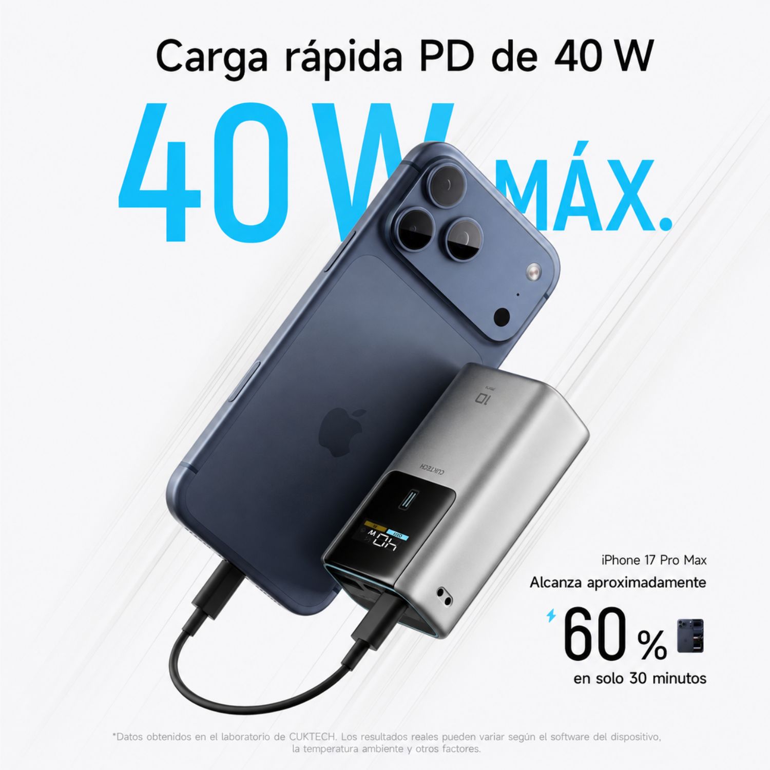 POWER BANK COMPACTO 10000MAH 55W CON PANTALLA DIGITAL Y 3 PUERTOS - 4