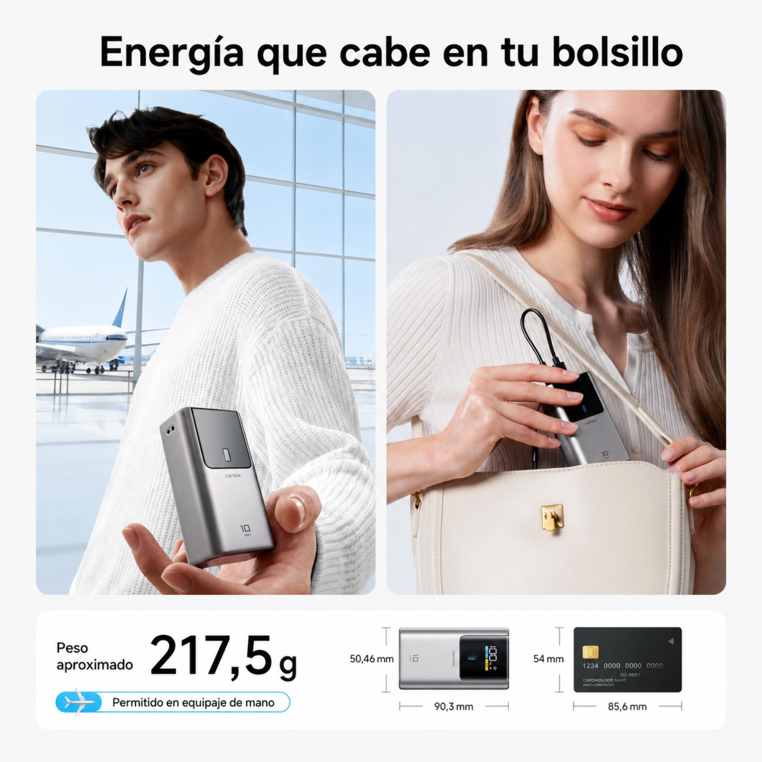 POWER BANK COMPACTO 10000MAH 55W CON PANTALLA DIGITAL Y 3 PUERTOS - 5