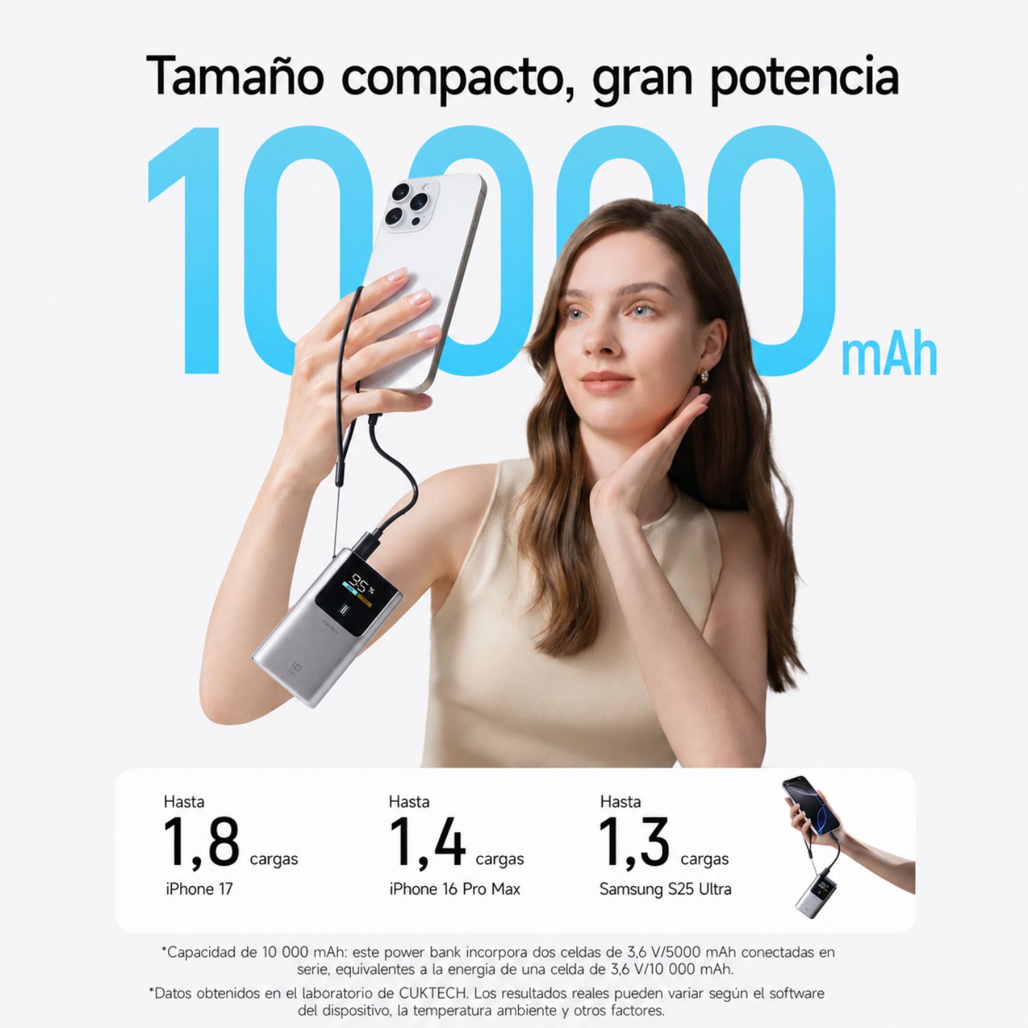 POWER BANK COMPACTO 10000MAH 55W CON PANTALLA DIGITAL Y 3 PUERTOS - 6