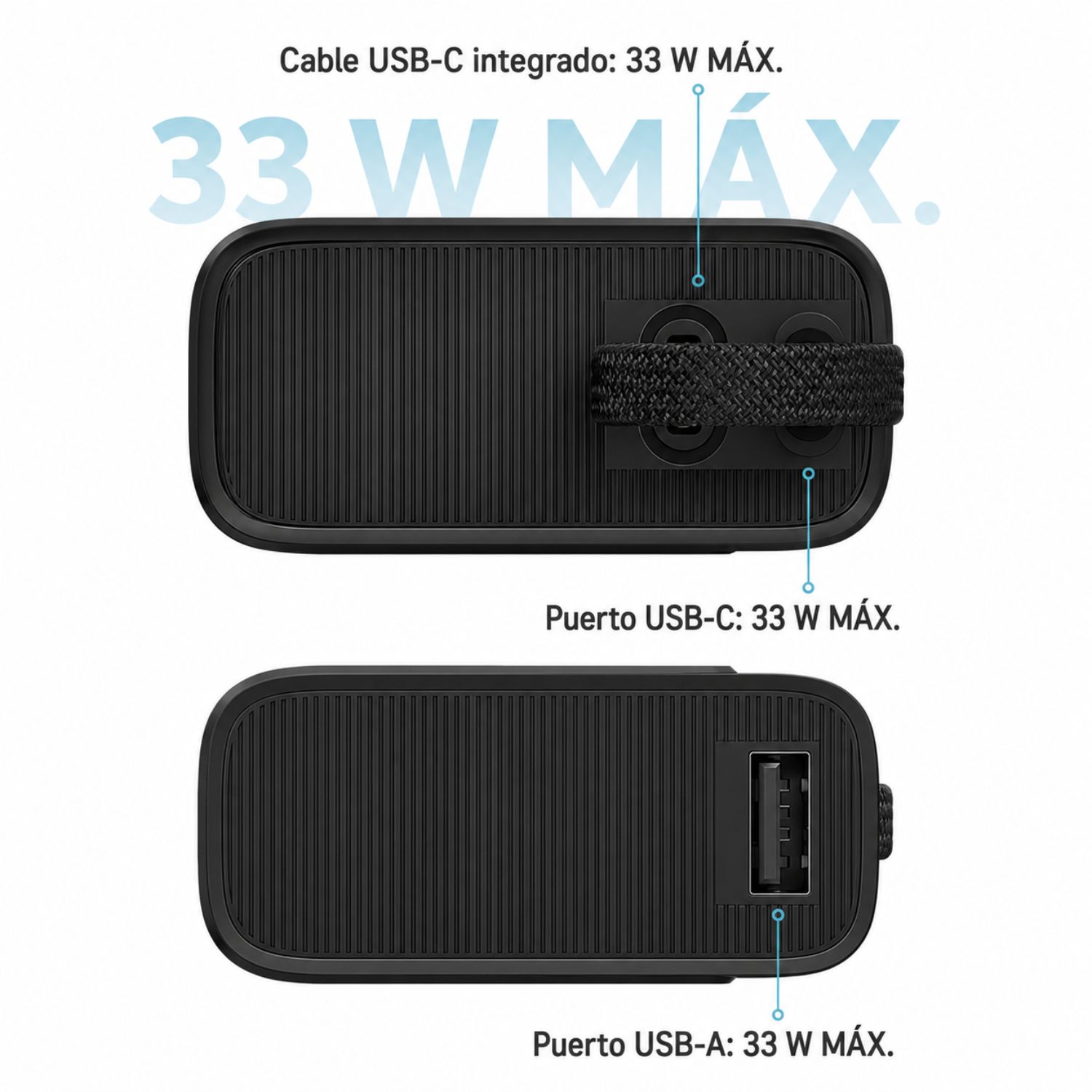 POWER BANK 10000MAH 33W CARGA RÁPIDA CON CABLE USB-C INTEGRADO Y PUERTO USB-A CUKTECH NEGRO - 6