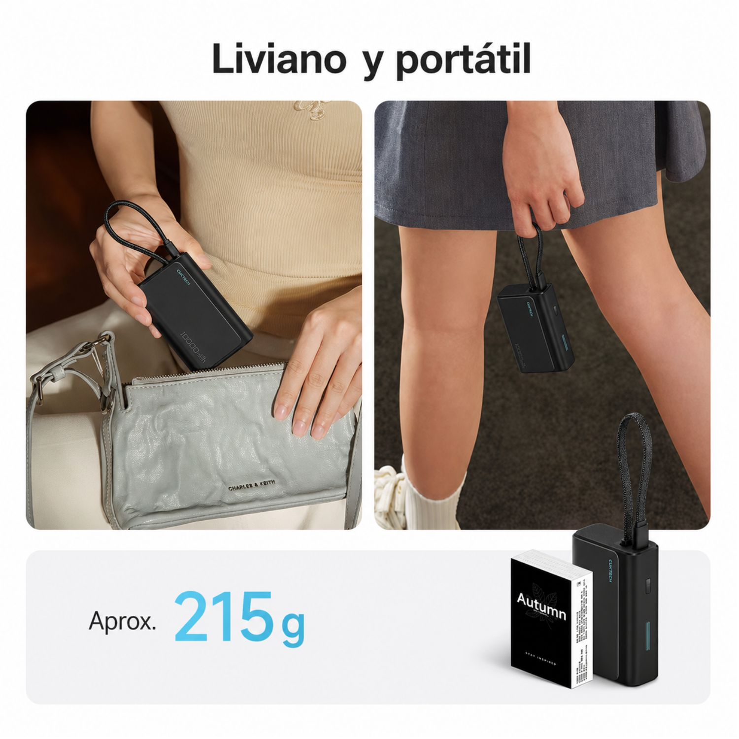 POWER BANK 10000MAH 33W CARGA RÁPIDA CON CABLE USB-C INTEGRADO Y PUERTO USB-A CUKTECH NEGRO - 7