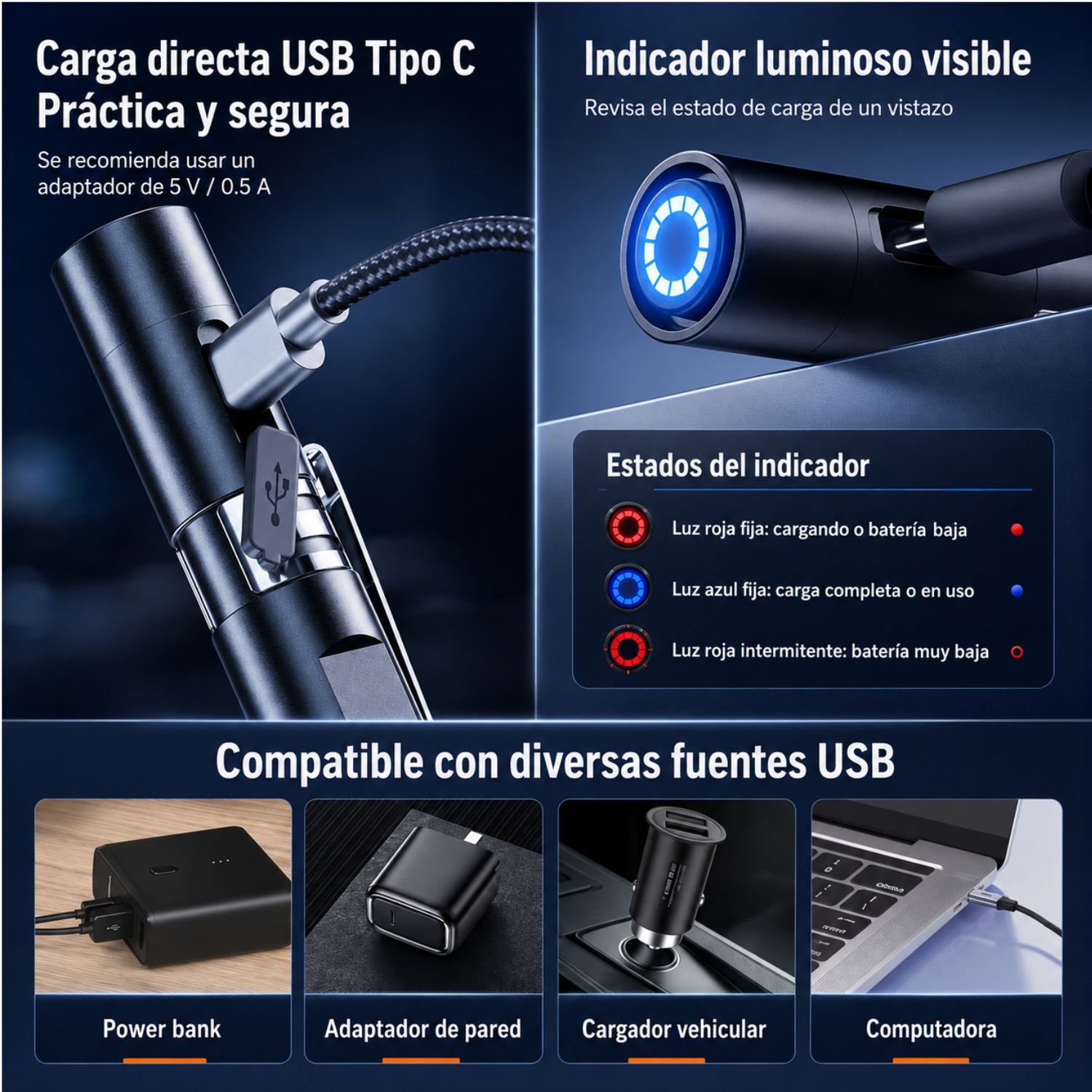 LINTERNA CLÍNICA LED DE 3 COLORES CON LUZ BLANCA 6500K CÁLIDA 3200K Y ULTRAVIOLETA 395NM - 7
