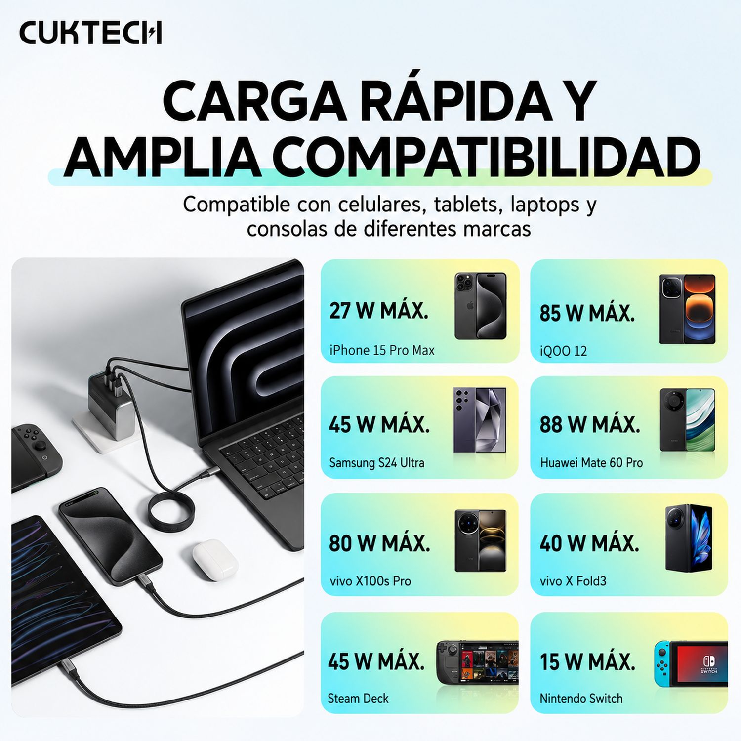 CABLE USB-C A USB-C CUKTECH 240W CARGA RÁPIDA PD 3.1 MAGNÉTICO 1.5 M PARA LAPTOP Y CELULAR - 6