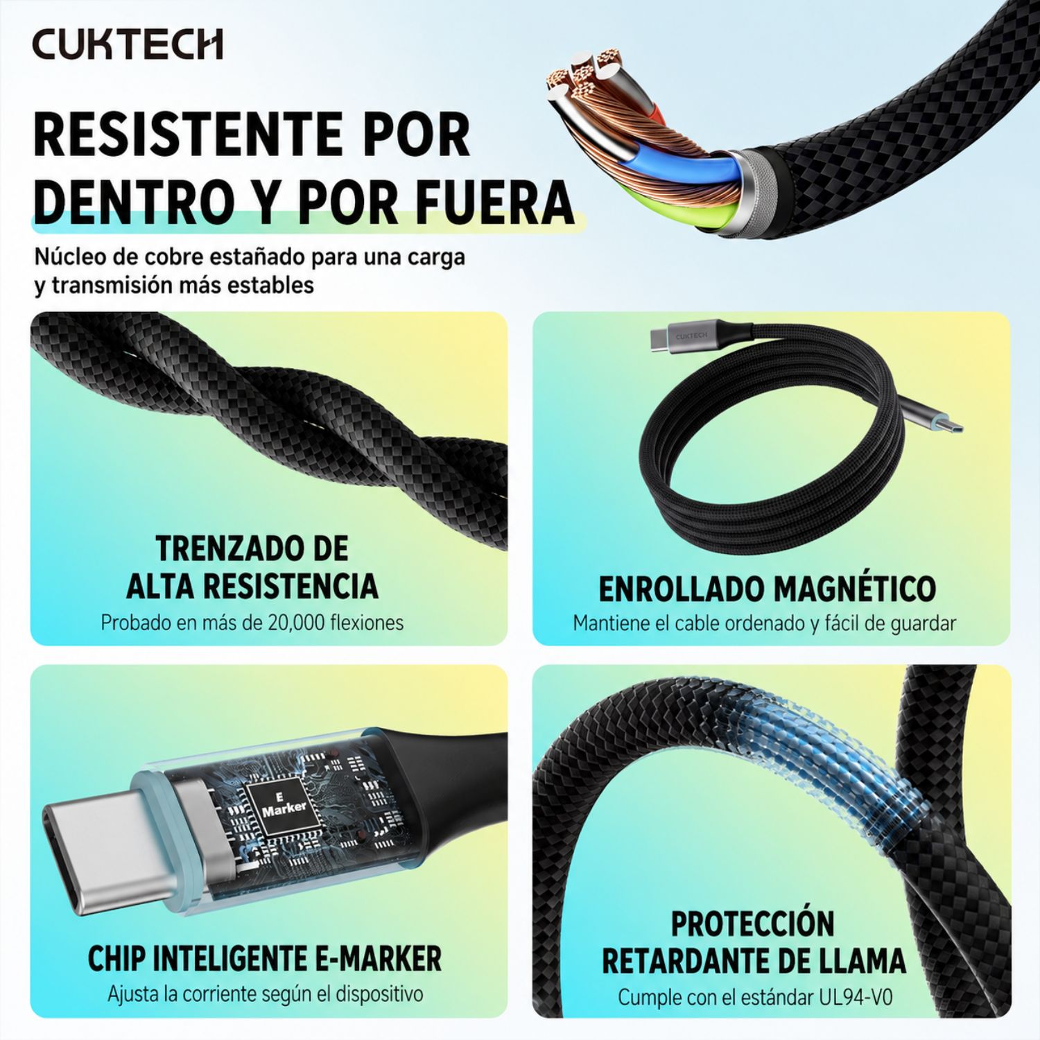 CABLE USB-C A USB-C CUKTECH 240W CARGA RÁPIDA PD 3.1 MAGNÉTICO 1.5 M PARA LAPTOP Y CELULAR - 8