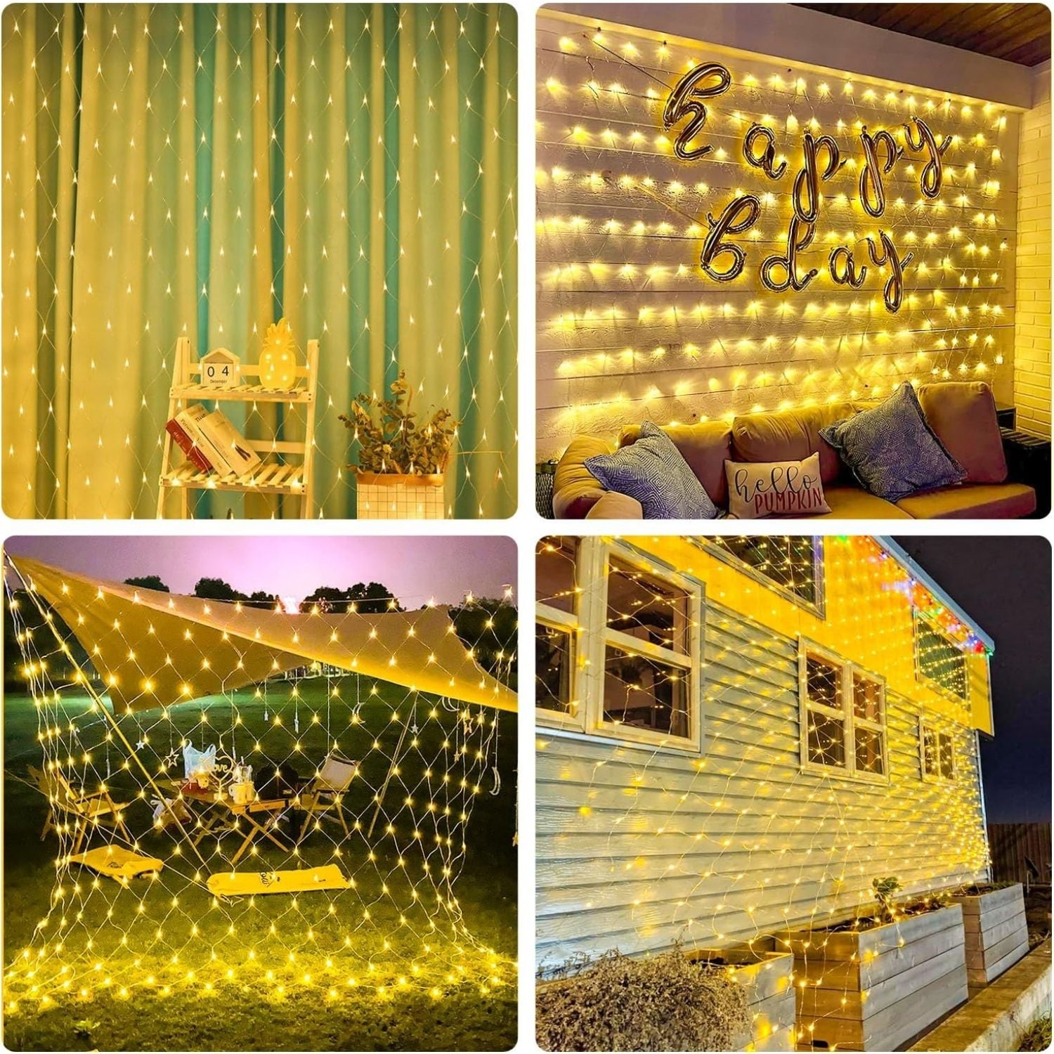 CORTINA MALLA DE LUCES LED 3X3M 360 LUCES CÁLIDAS CON 3 MODOS Y FUNCIÓN MUSICAL - 5