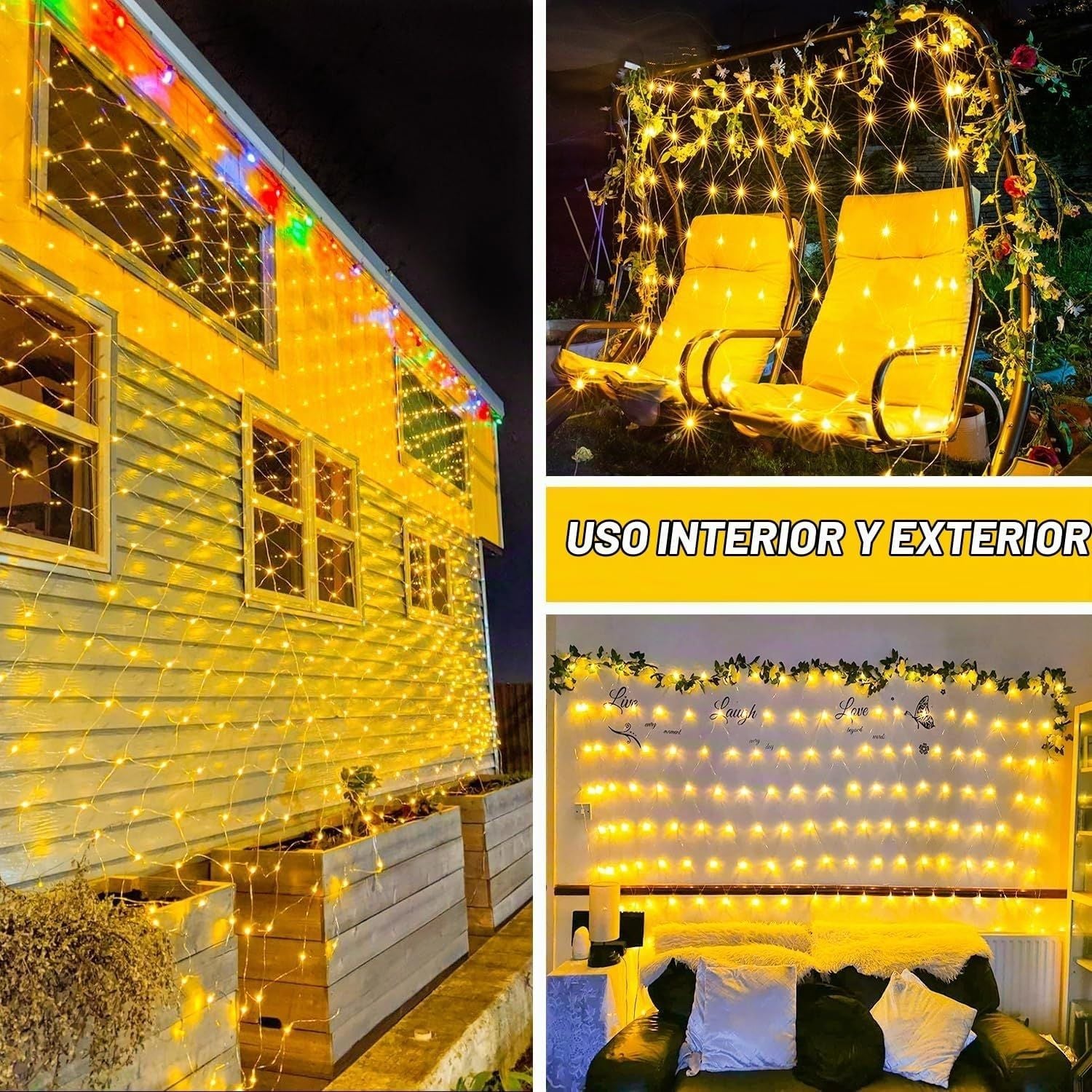 CORTINA MALLA DE LUCES LED 3X3M 360 LUCES CÁLIDAS CON 3 MODOS Y FUNCIÓN MUSICAL - 6
