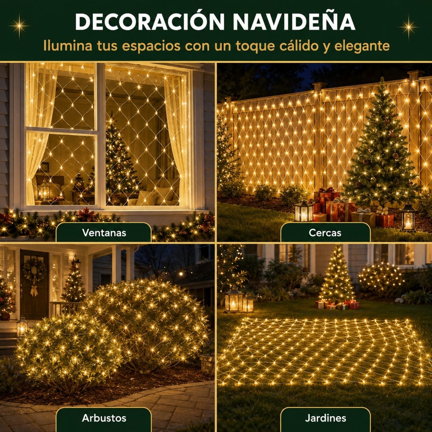 CORTINA MALLA DE LUCES LED 3X3M 360 LUCES CÁLIDAS CON 3 MODOS Y FUNCIÓN MUSICAL - 8