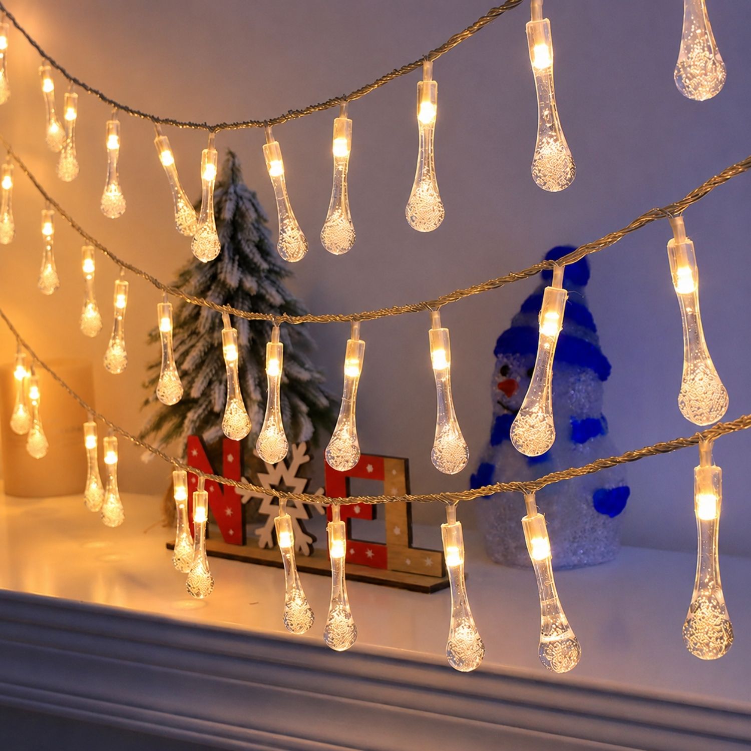 GUIRNALDA LED TIPO GOTA DE AGUA 50 METROS LUZ BLANCO CÁLIDO CON 8 MODOS PARA NAVIDAD Y EVENTOS - 2