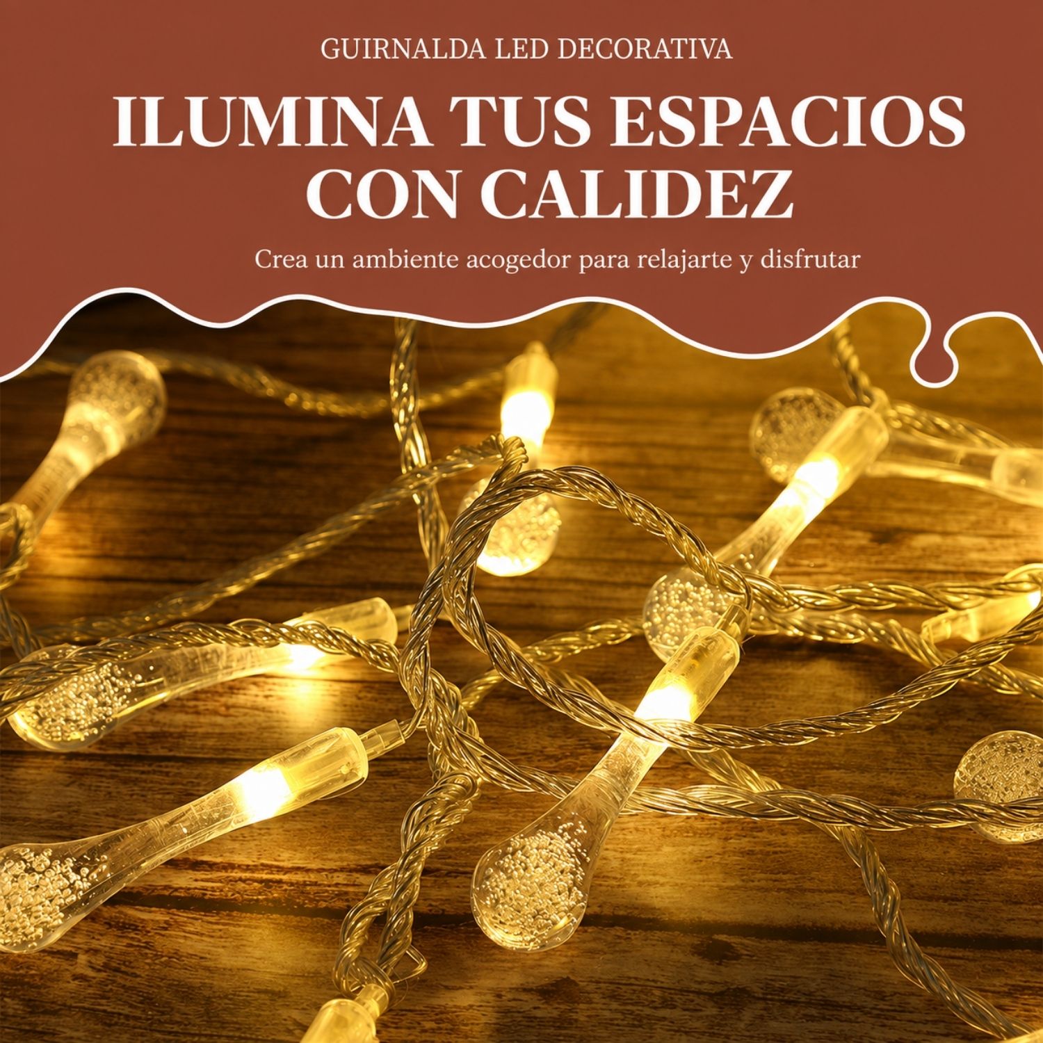 GUIRNALDA LED TIPO GOTA DE AGUA 50 METROS LUZ BLANCO CÁLIDO CON 8 MODOS PARA NAVIDAD Y EVENTOS - 4