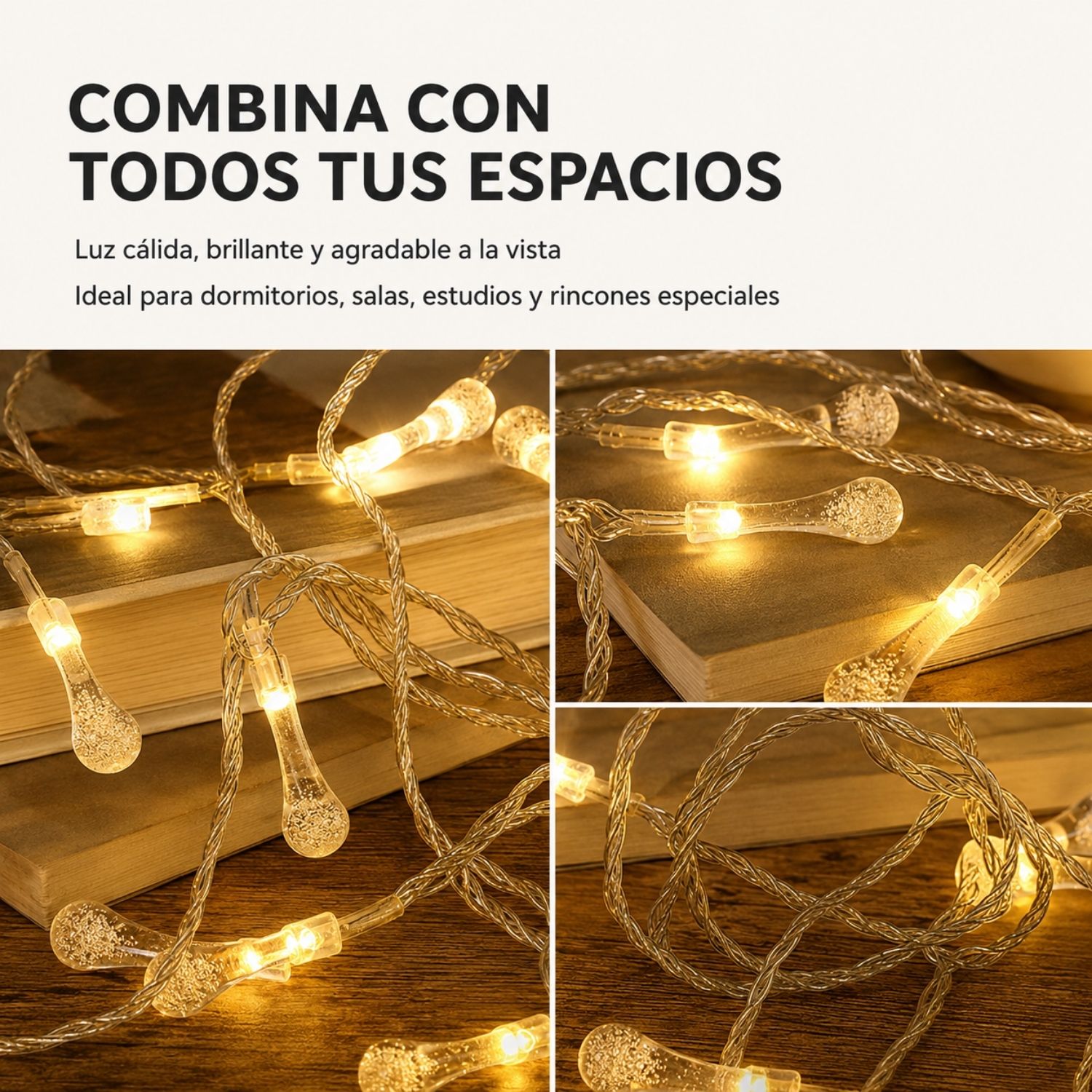 GUIRNALDA LED TIPO GOTA DE AGUA 50 METROS LUZ BLANCO CÁLIDO CON 8 MODOS PARA NAVIDAD Y EVENTOS - 6
