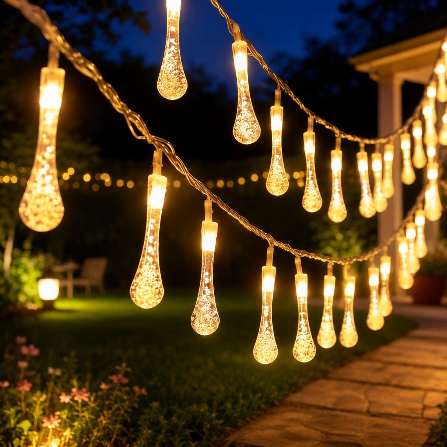 Luces Navideñas LED Tipo Gota 50 Metros Blanco Cálido con 8 Modos para Decoración de Espacios - 1
