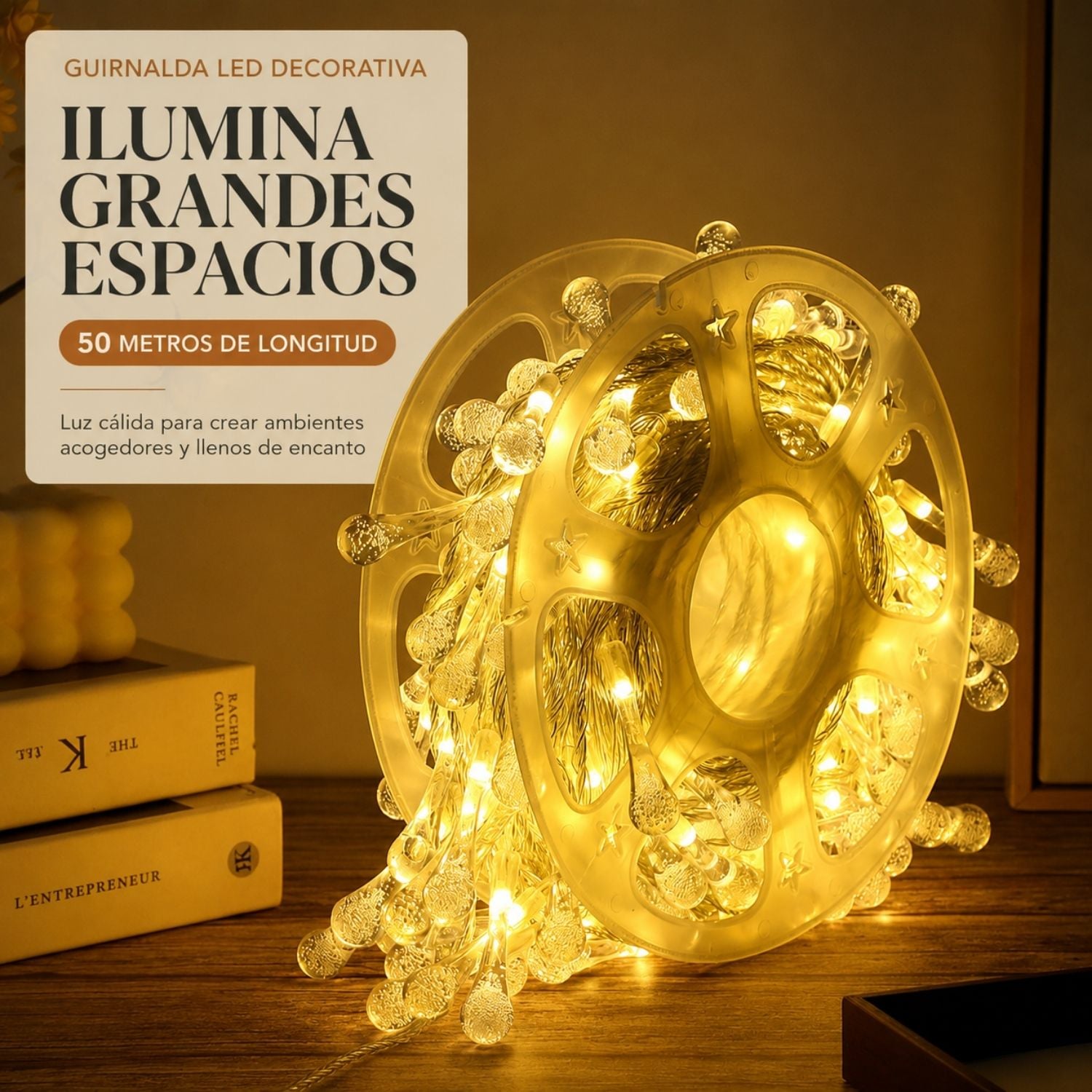 GUIRNALDA DE LUCES LED GOTA DE AGUA 50 METROS CON 8 MODOS DE ILUMINACIÓN BLANCO CÁLIDO - 3