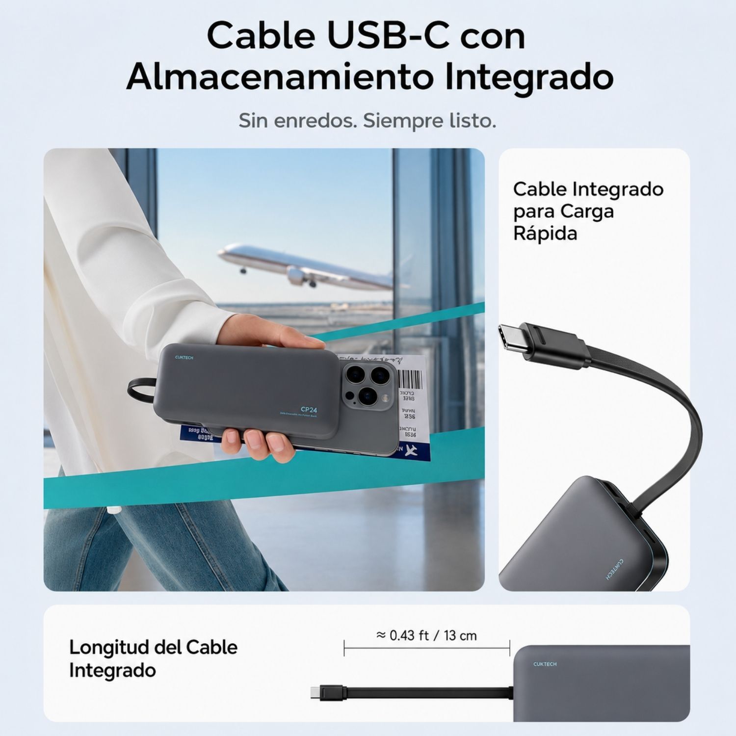 POWER BANK 20000MAH 40W USB-C CON CABLE INTEGRADO CARGA RÁPIDA Y PANTALLA DIGITAL - 5