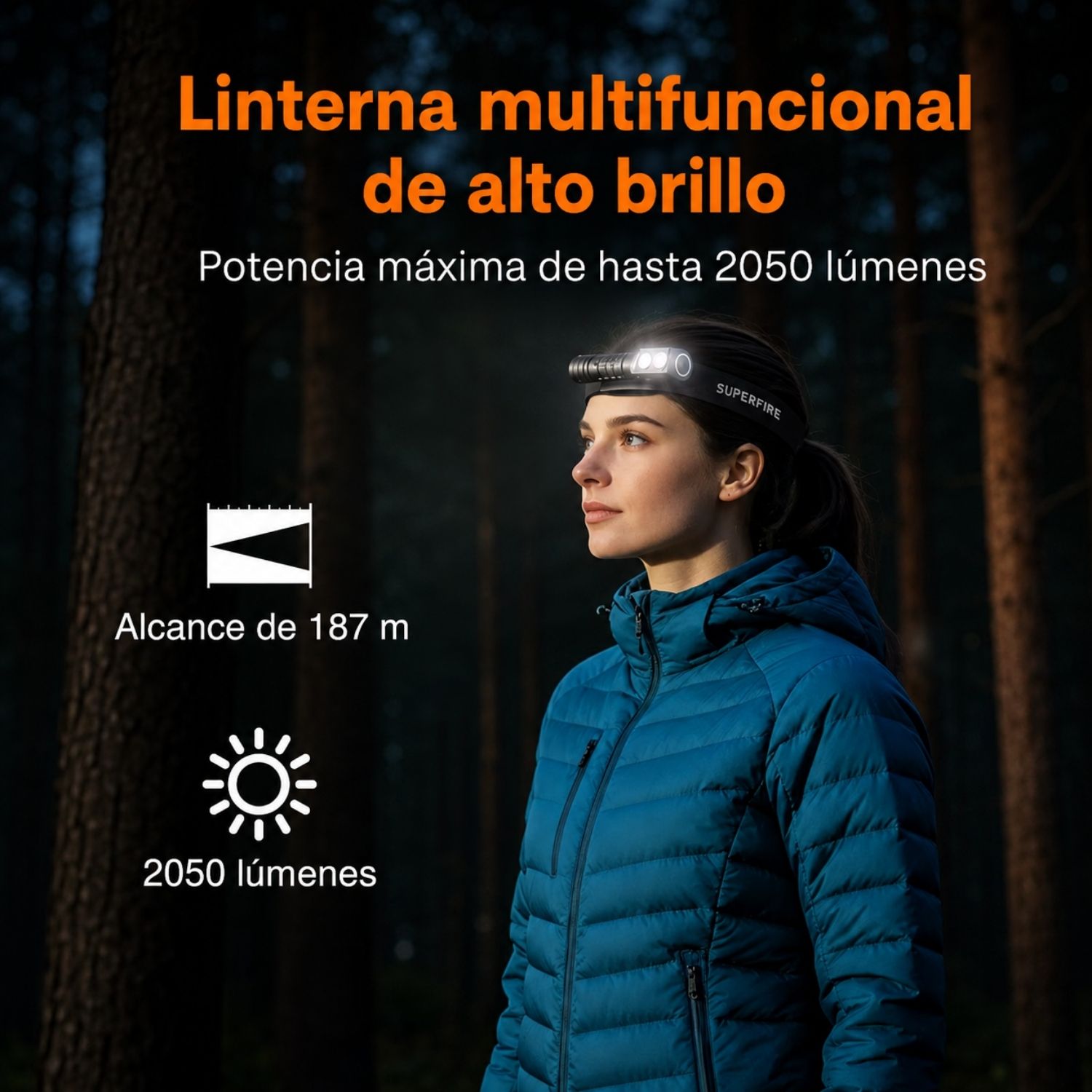 LINTERNA LED FRONTAL 3 EN 1 RECARGABLE CON IMÁN, LUZ SOS, USB-C Y ALCANCE DE 187 METROS - 5