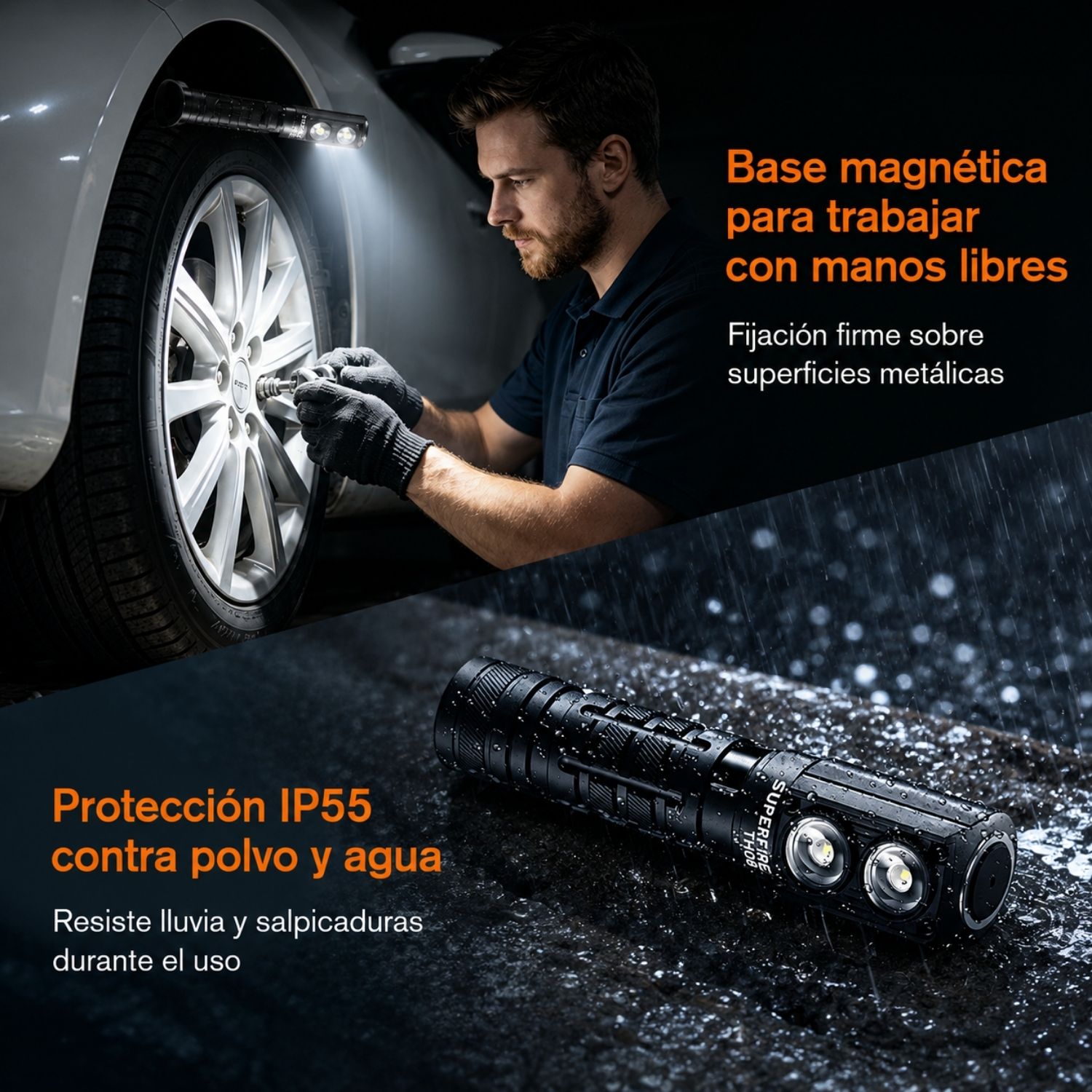 LINTERNA LED FRONTAL 3 EN 1 RECARGABLE CON IMÁN, LUZ SOS, USB-C Y ALCANCE DE 187 METROS - 9