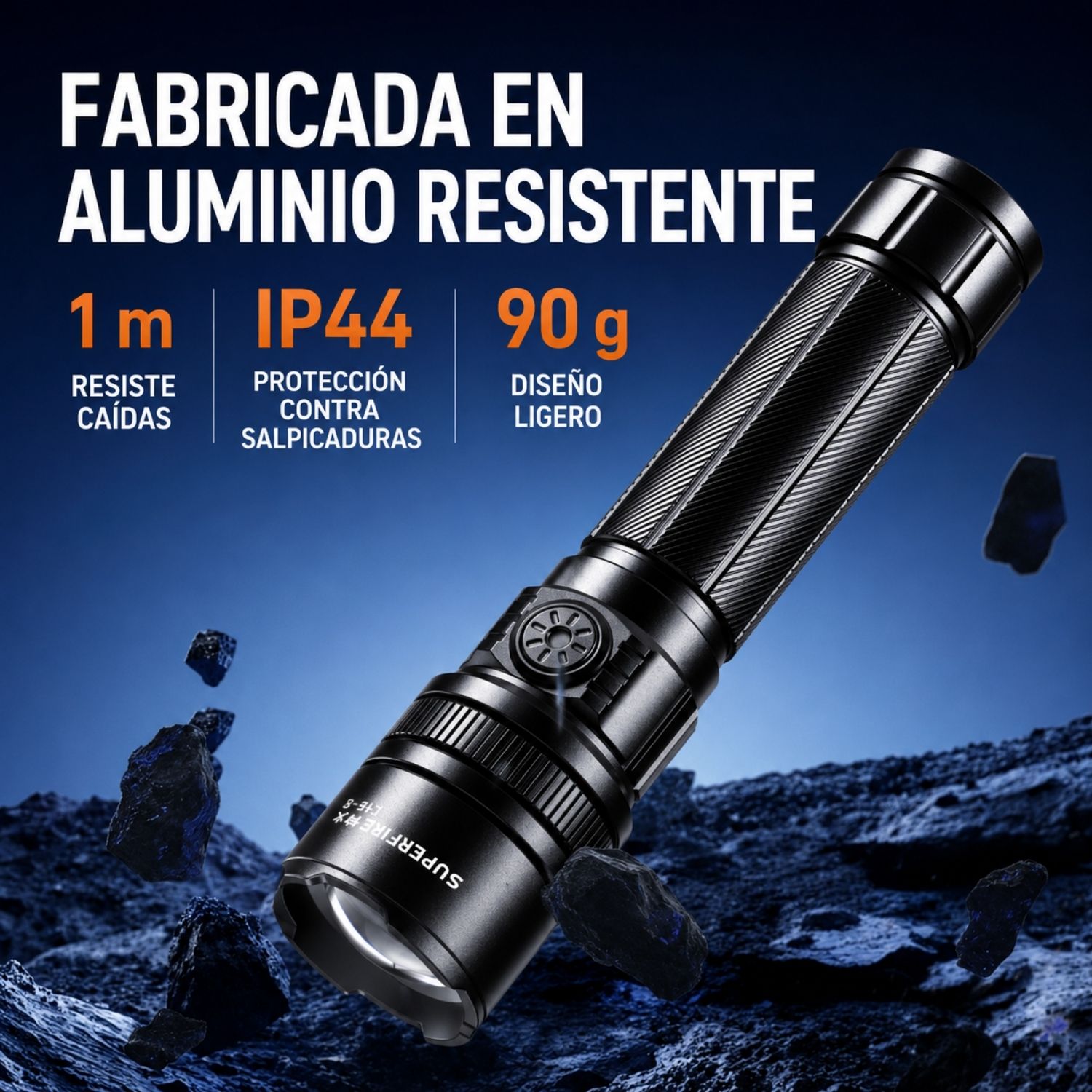 LINTERNA LED RECARGABLE 900 LÚMENES CON ZOOM TELESCÓPICO, USB-C, 5 MODOS Y ALCANCE DE 250 METROS - 4