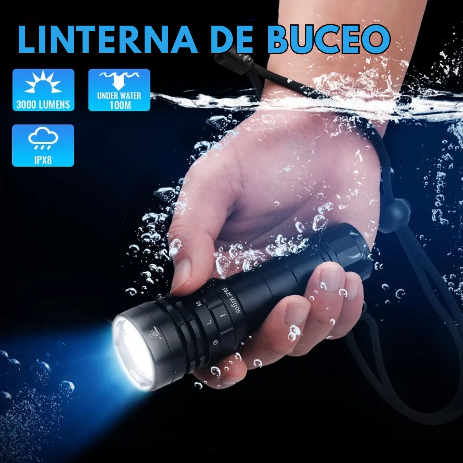 LINTERNA DE BUCEO PROFESIONAL SOFIRN SD05 LED 3000 LÚMENES RECARGABLE SUMERGIBLE IPX8 - 2