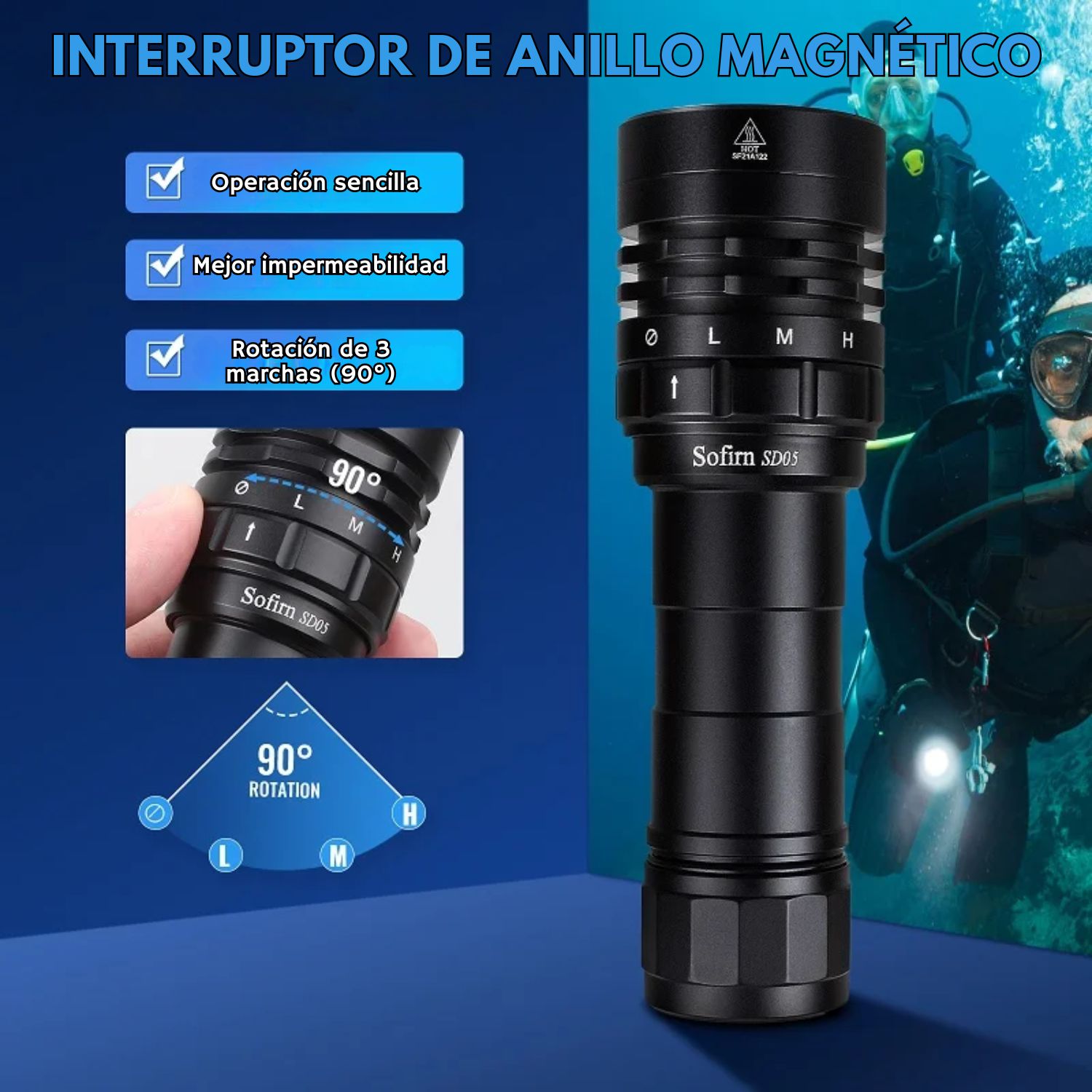 LINTERNA DE BUCEO PROFESIONAL SOFIRN SD05 LED 3000 LÚMENES RECARGABLE SUMERGIBLE IPX8 - 5