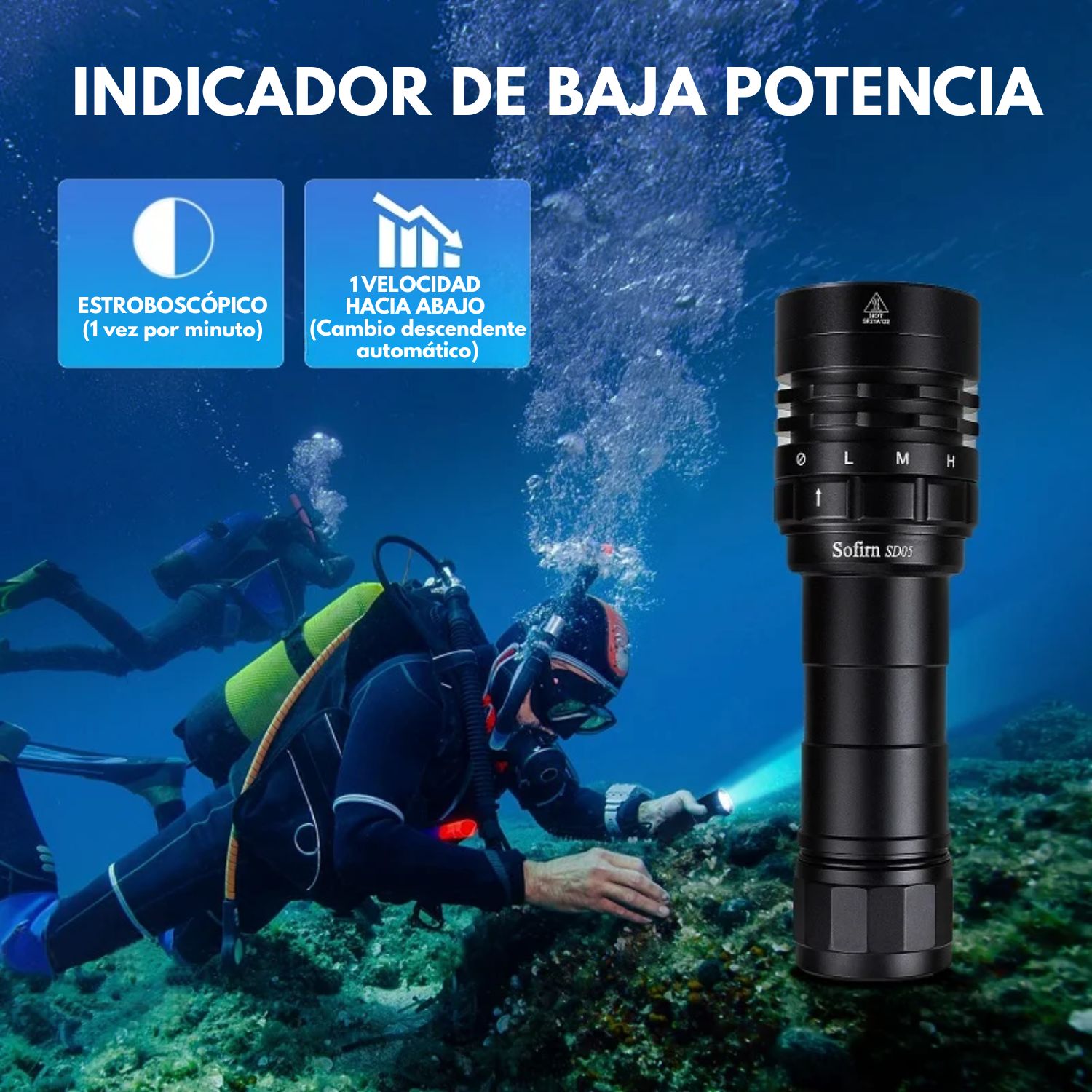 LINTERNA DE BUCEO RECARGABLE 3000 LÚMENES LED IPX8 CON ANILLO MAGNÉTICO SOFIRN - 5