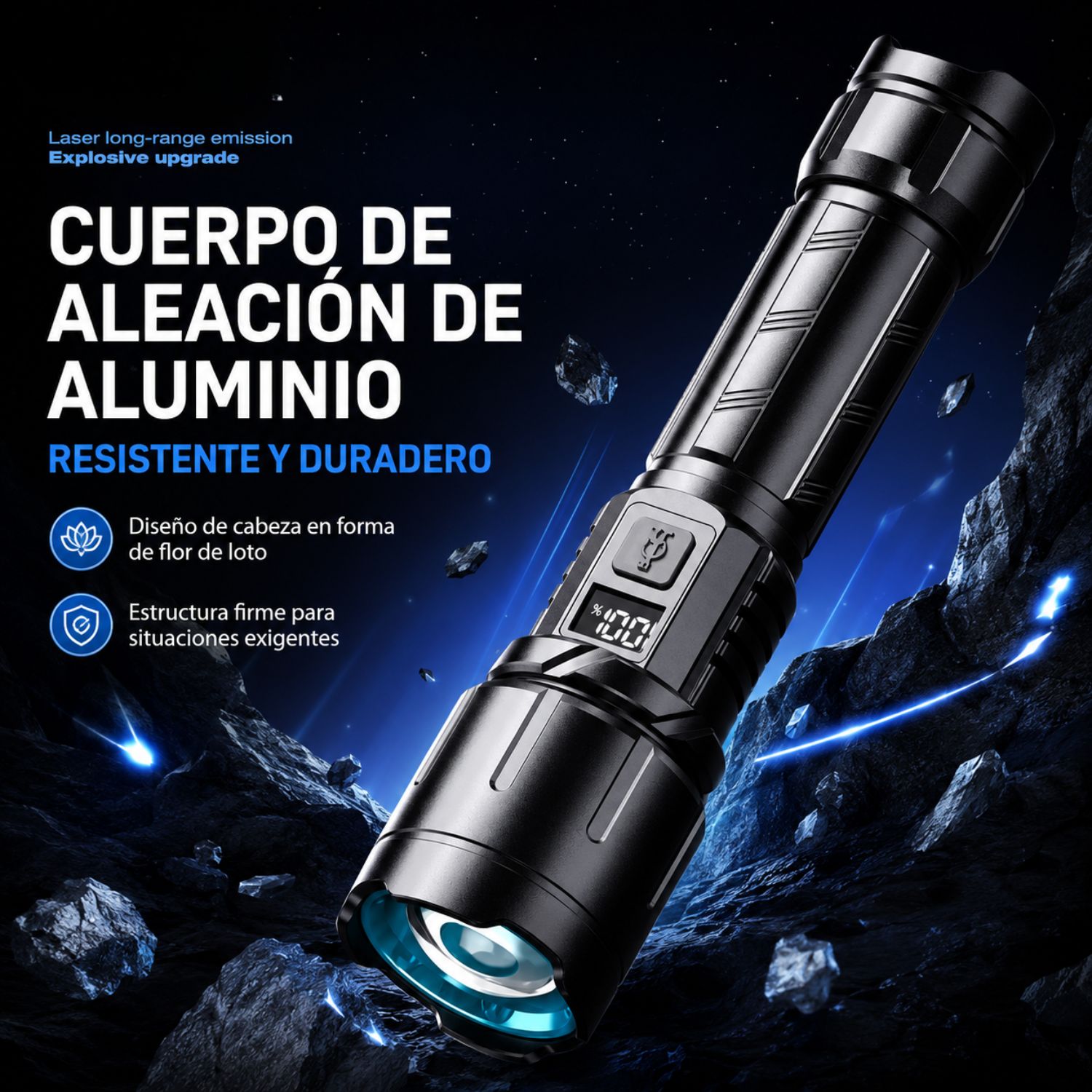 LINTERNA TÁCTICA RECARGABLE ZOOM USB-C PANTALLA DIGITAL - 4