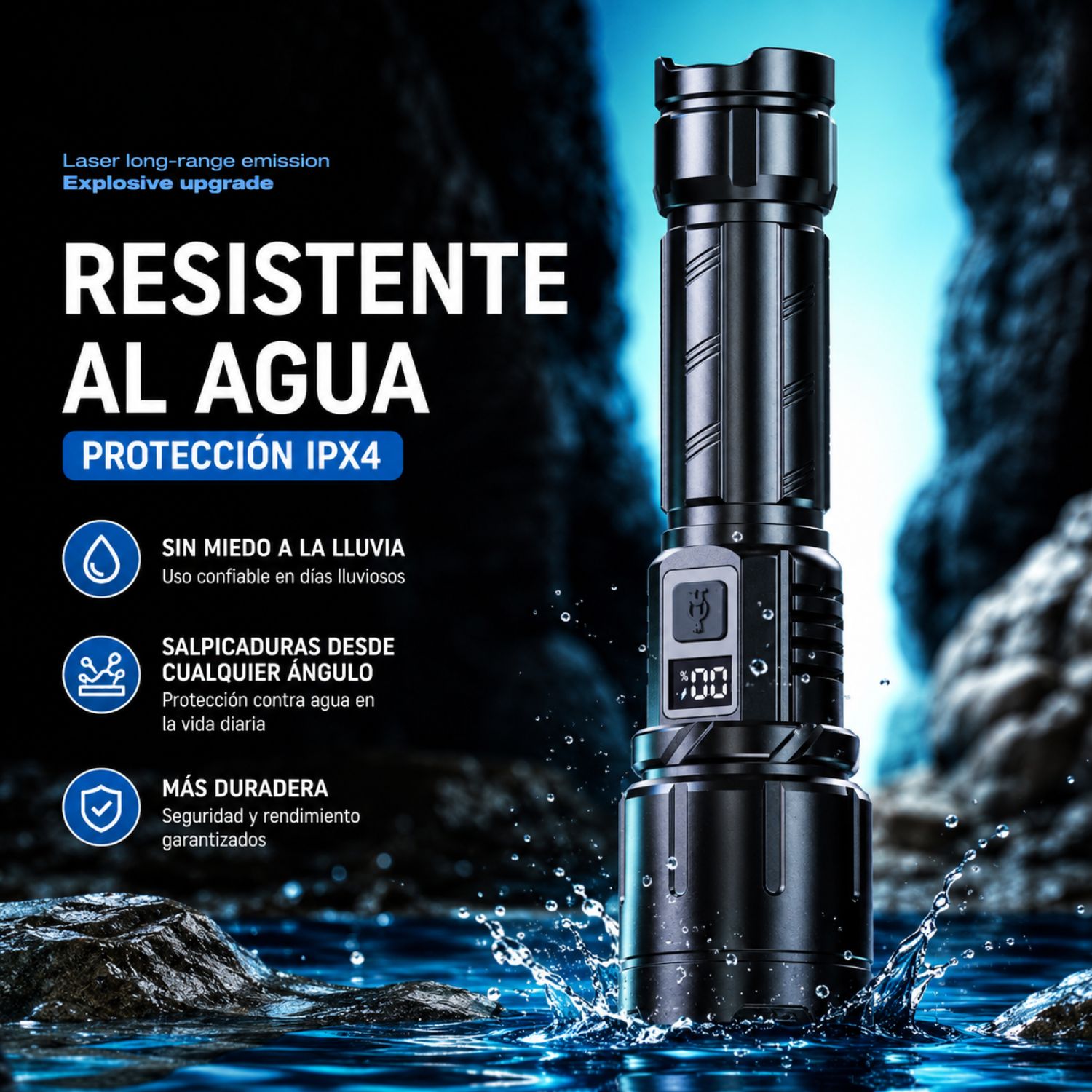 LINTERNA TÁCTICA RECARGABLE ZOOM USB-C PANTALLA DIGITAL - 5