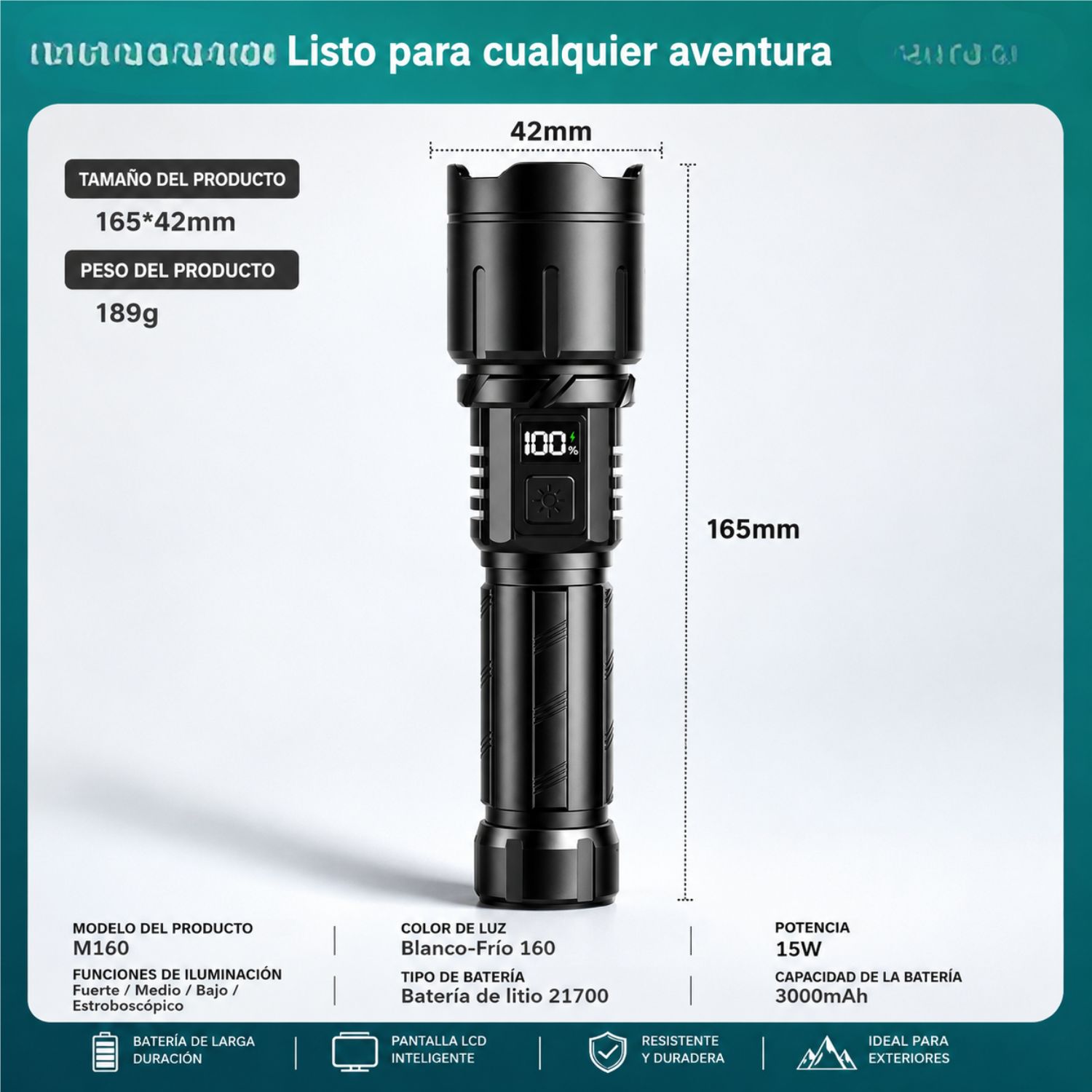 LINTERNA TÁCTICA RECARGABLE ZOOM USB-C PANTALLA DIGITAL - 7