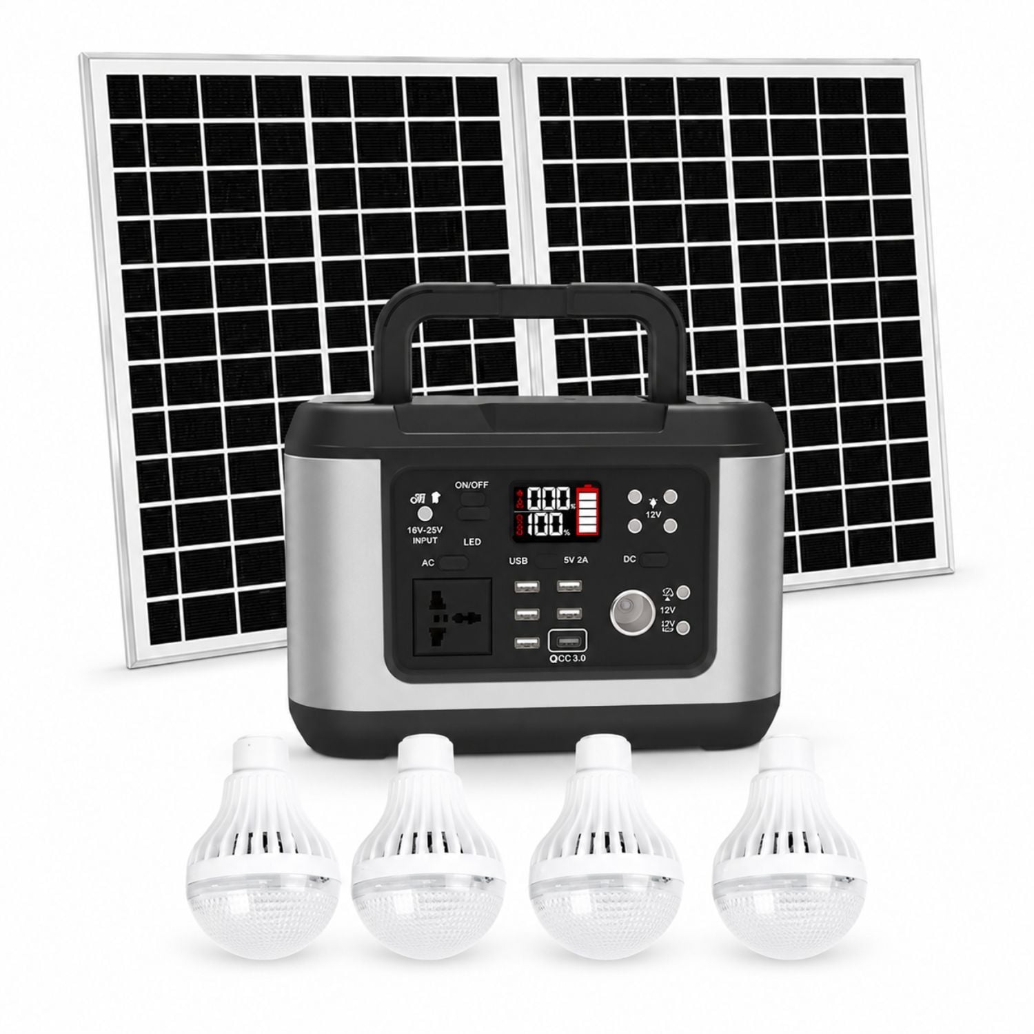 ESTACIÓN DE ENERGÍA PORTÁTIL 500W LIFEPO4 120000MAH CON PANEL SOLAR 60W, MPPT, 220V Y LUZ LED 15W - 1