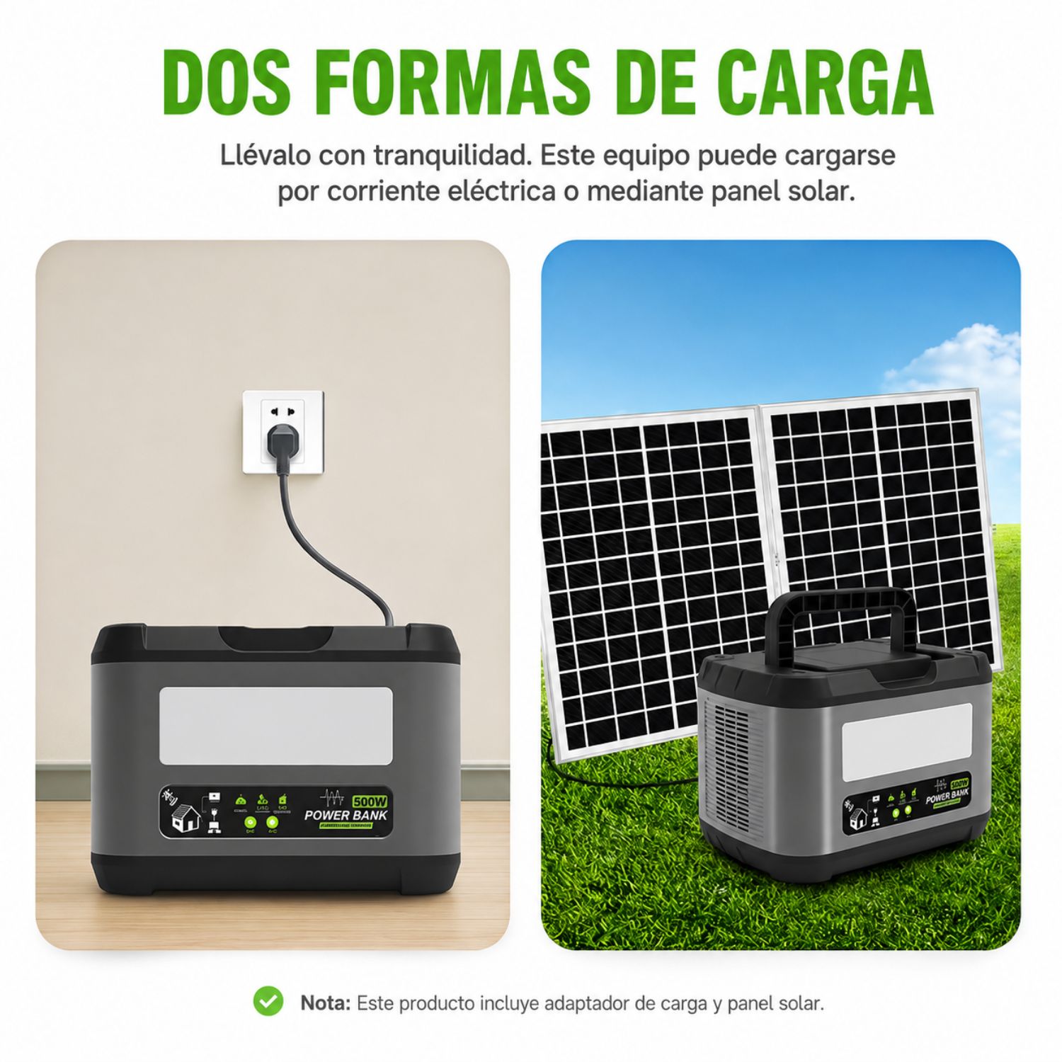 ESTACIÓN DE ENERGÍA PORTÁTIL 500W LIFEPO4 120000MAH CON PANEL SOLAR 60W, MPPT, 220V Y LUZ LED 15W - 2