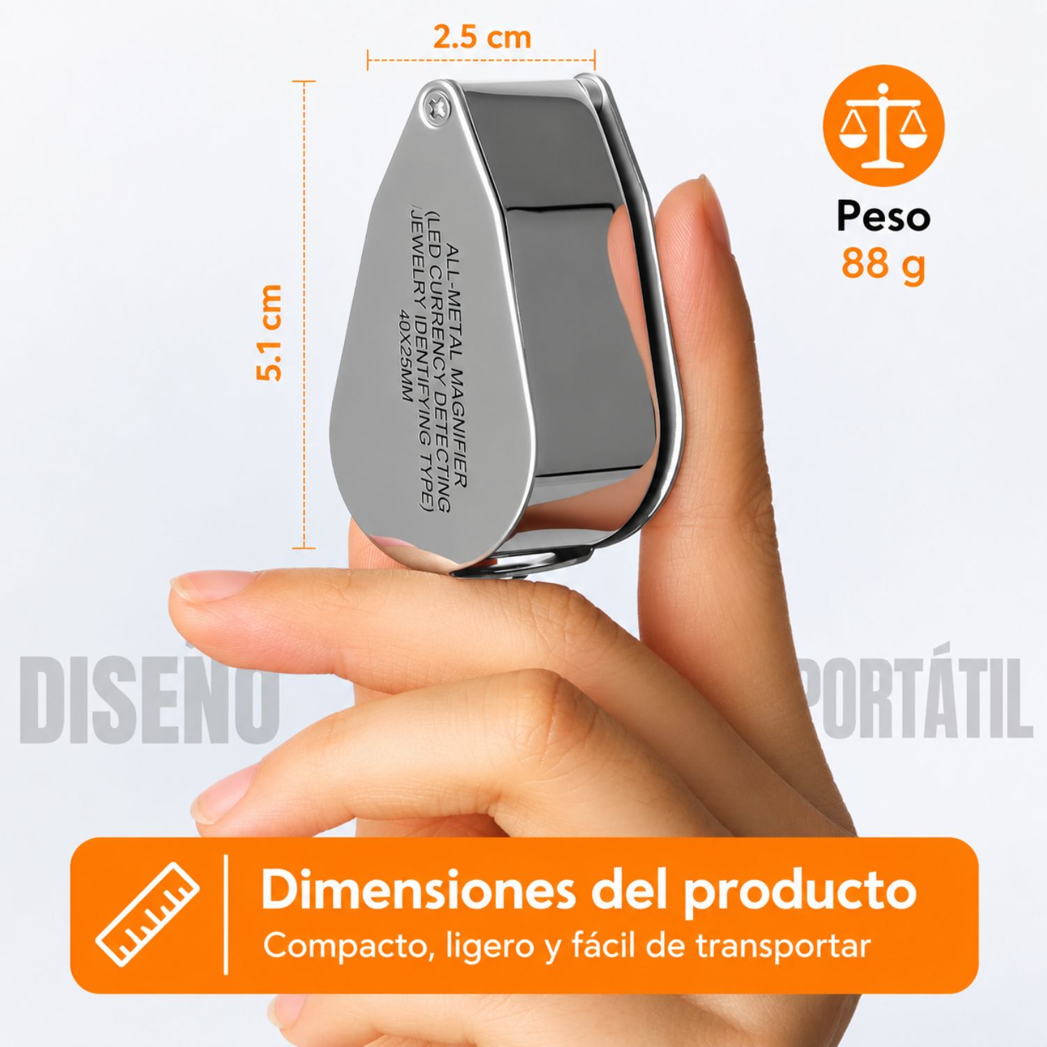 LUPA METÁLICA 40X 25MM CON LUZ LED GEÓLOGO JOYERO LUZ MINERÍA - 2