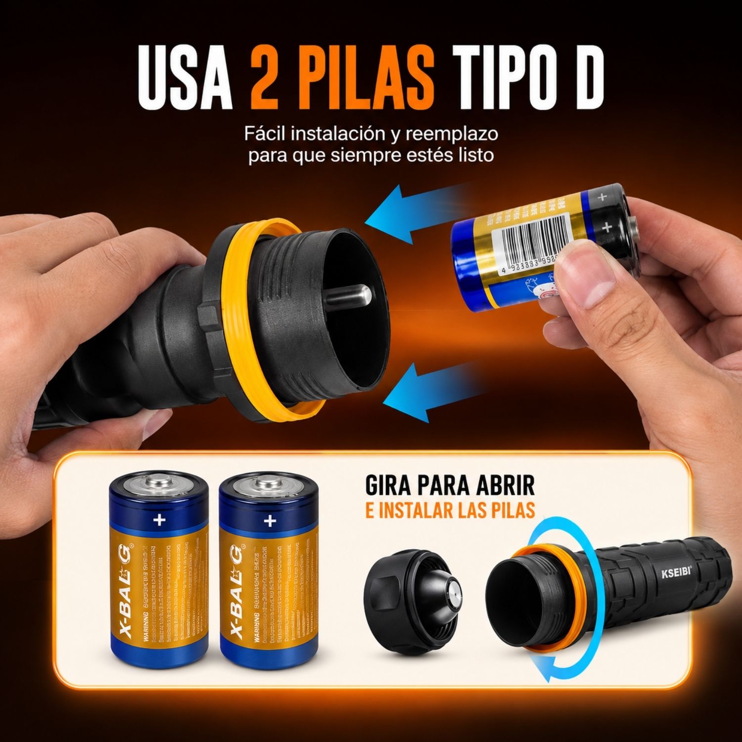 LINTERNA DE MANO LED RESISTENTE AL AGUA PARA HOGAR TRABAJO CAMPING EMERGENCIAS Y ACTIVIDADES AL AIRE LIBRE - 3