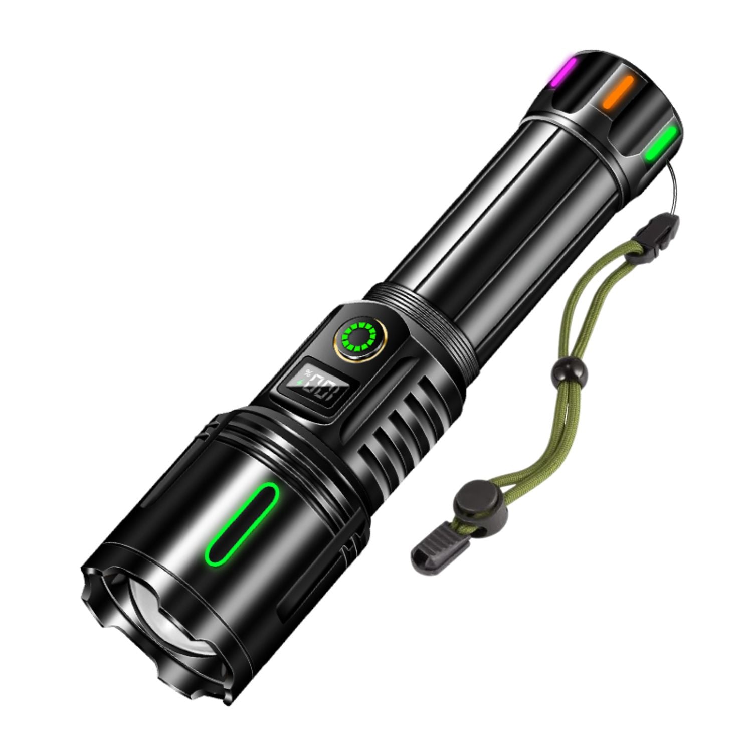 LINTERNA TÁCTICA RECARGABLE LED ALTA POTENCIA 30W ZOOM TELESCÓPICO PANTALLA DIGITAL BATERÍA 5800MAH ALCANCE 3000M - 1