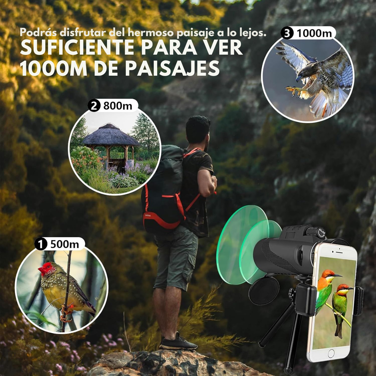 MONOCULAR TELESCOPIO SANCI 10X42 1000M COMPACTO PARA OBSERVACIÓN DE AVES Y PAISAJES - 4