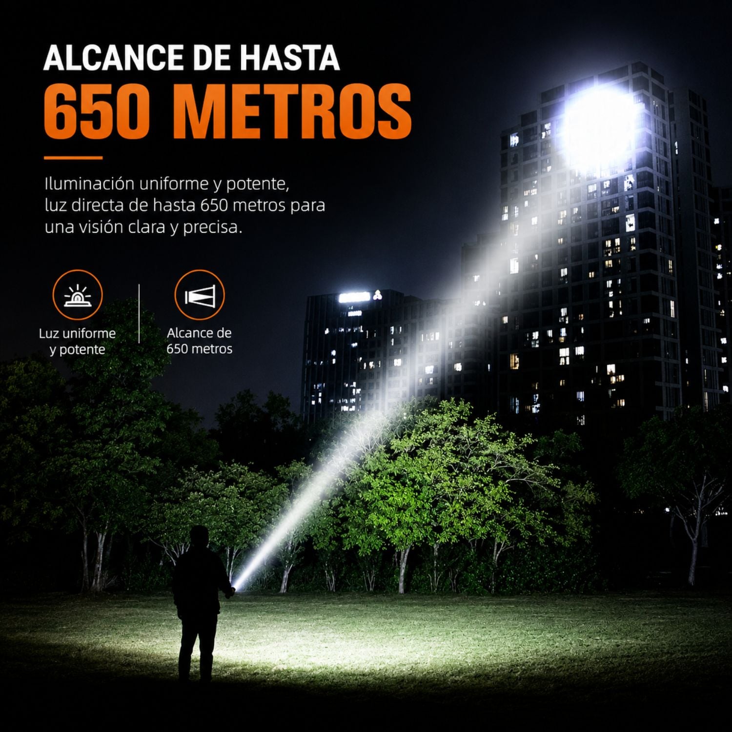 LINTERNA TÁCTICA RECARGABLE 950LM LARGO ALCANCE 650M USB-C CON ZOOM AJUSTABLE Y 5 MODOS - 5