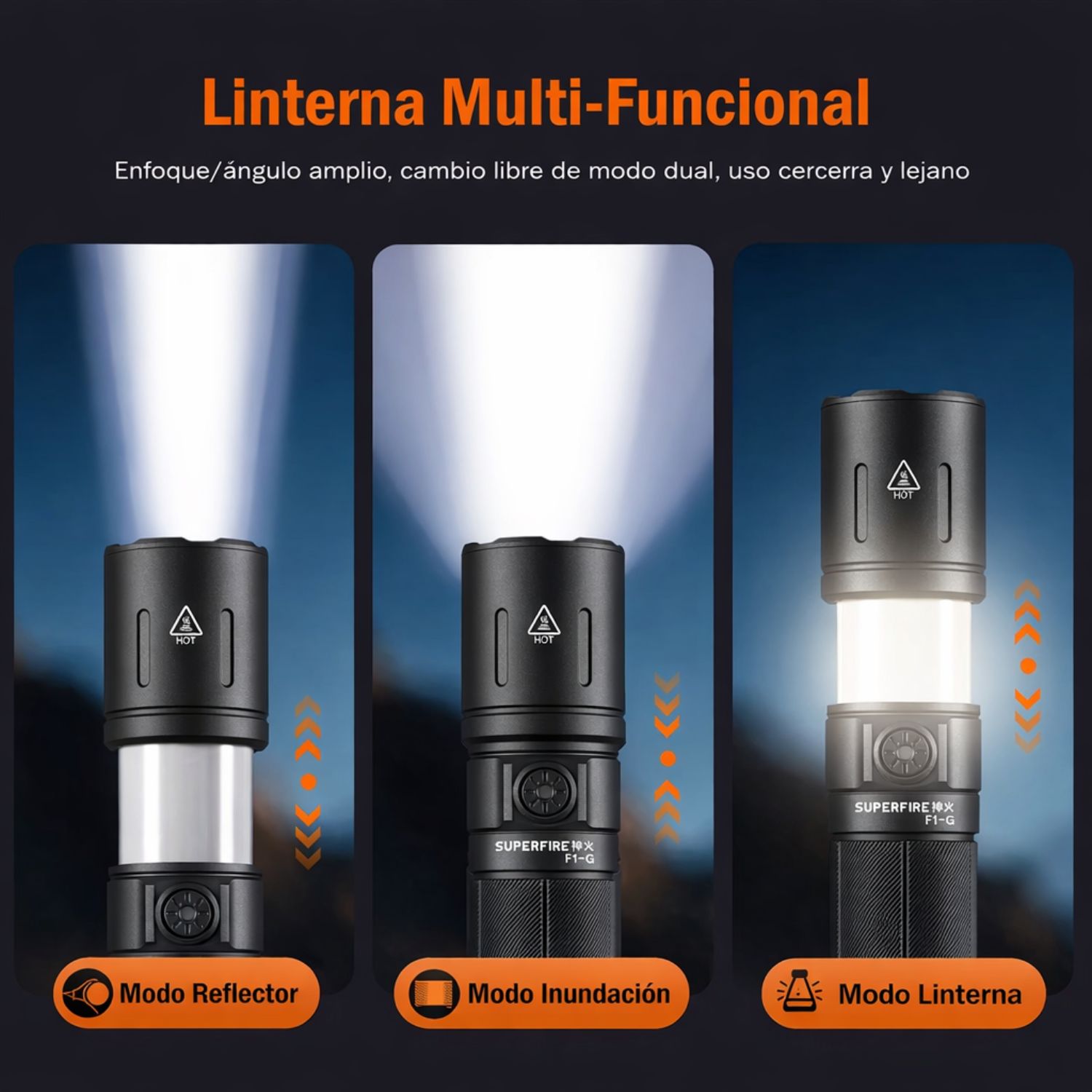 LINTERNA TÁCTICA RECARGABLE USB C ZOOM ALTA POTENCIA CON LUZ CAMPING EMERGENCIAS Y ACTIVIDADES OUTDOOR - 3