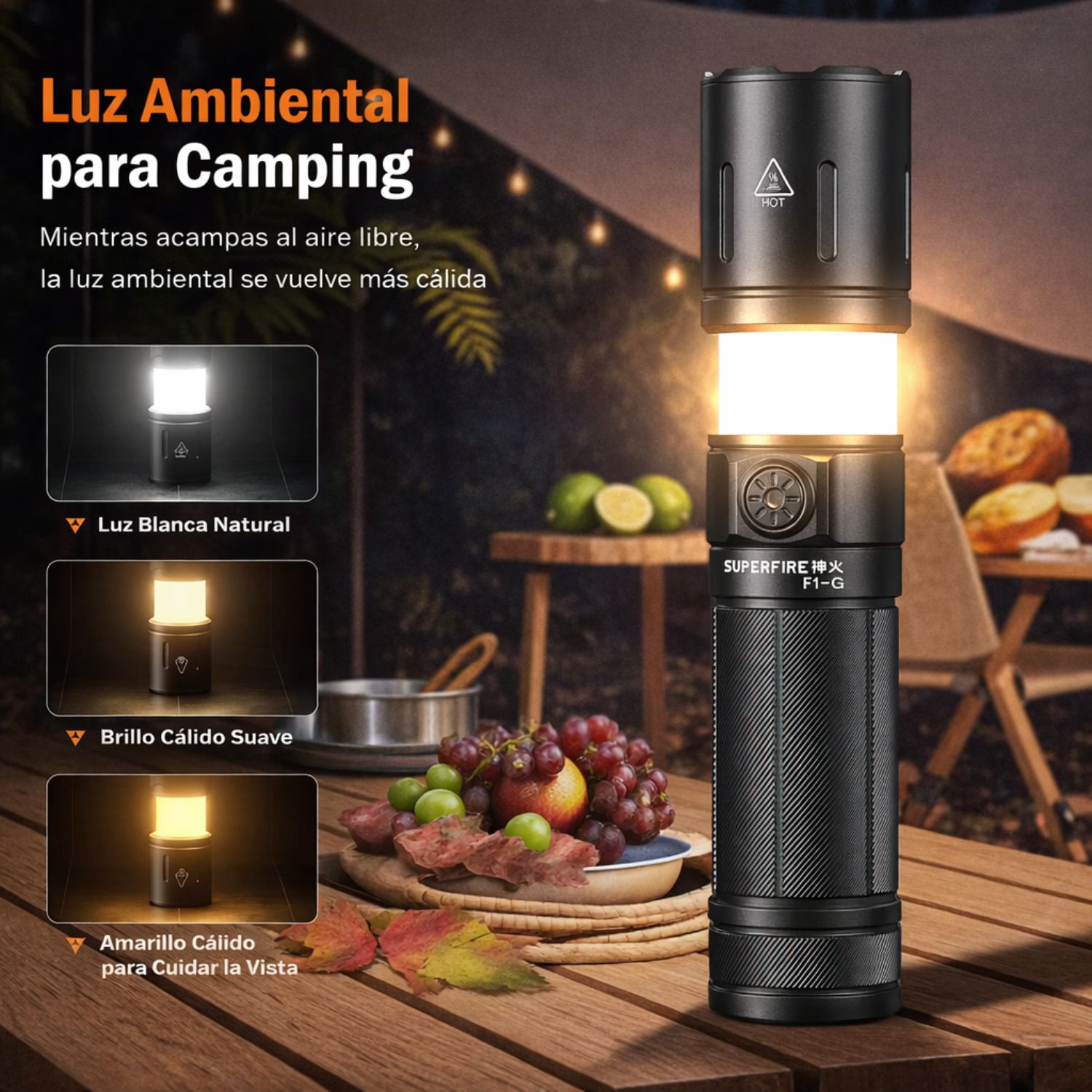 LINTERNA TÁCTICA RECARGABLE USB C ZOOM ALTA POTENCIA CON LUZ CAMPING EMERGENCIAS Y ACTIVIDADES OUTDOOR - 4