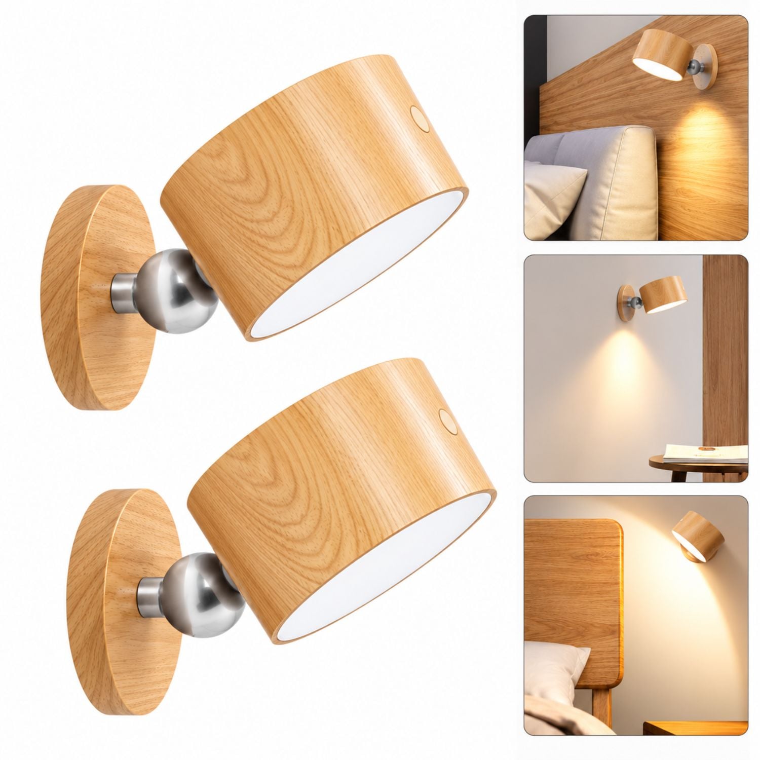 PACK 2 APLIQUES DE PARED LED RECARGABLES MAGNÉTICOS 360° USB-C CON BRILLO REGULABLE - 1