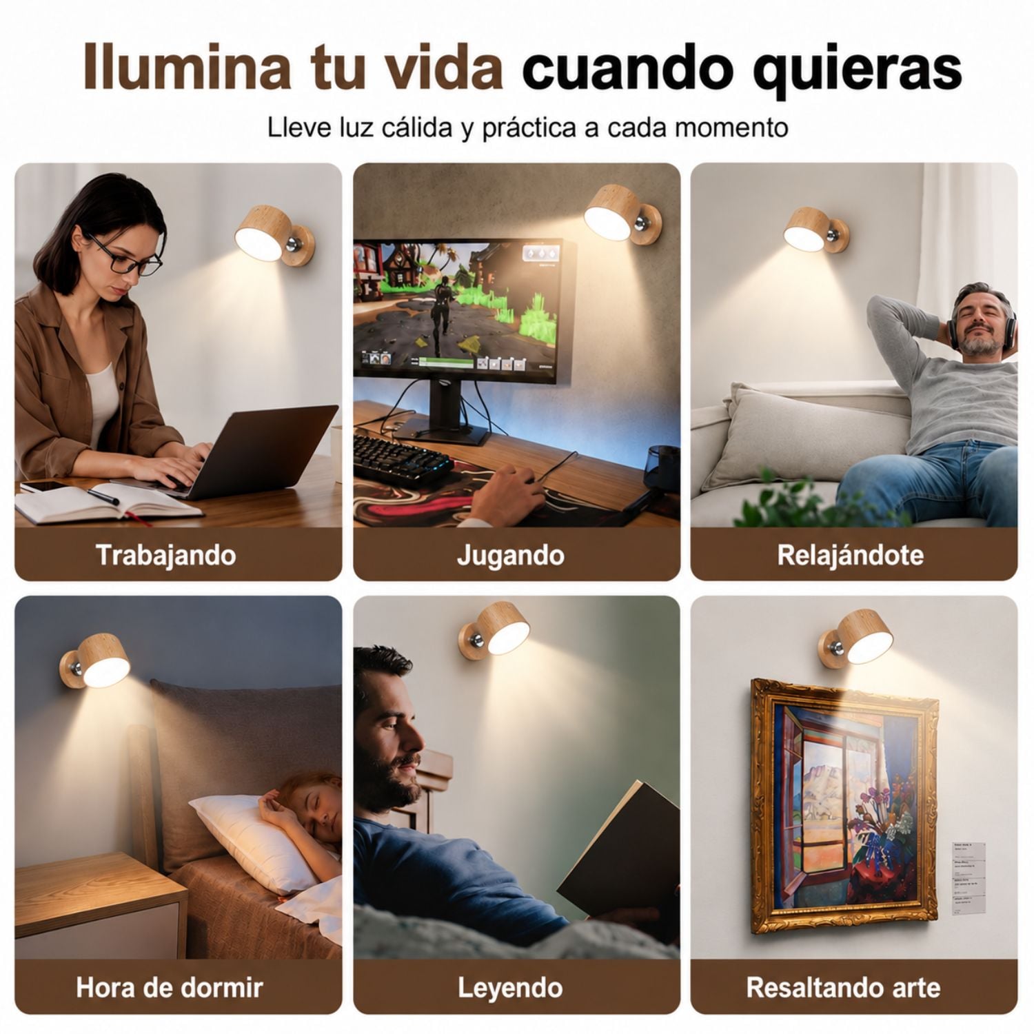 2 LÁMPARAS DE PARED LED INALÁMBRICAS MAGNÉTICAS USB-C 3 TONOS CON BRILLO REGULABLE - 7