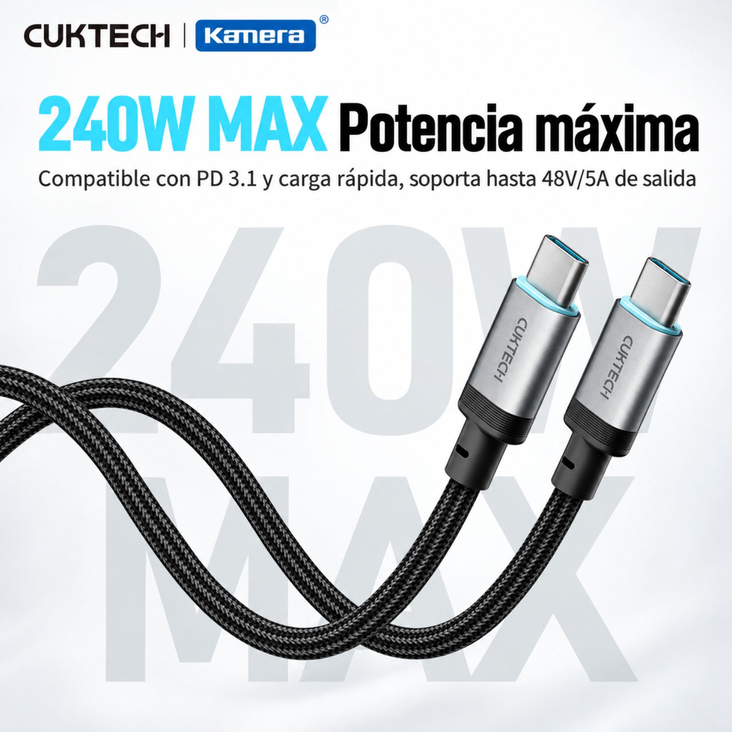 CABLE CARGA RÁPIDA USB-C A USB-C 240W 6A KEVLAR 1000D E-MARKER 1.5M - 7