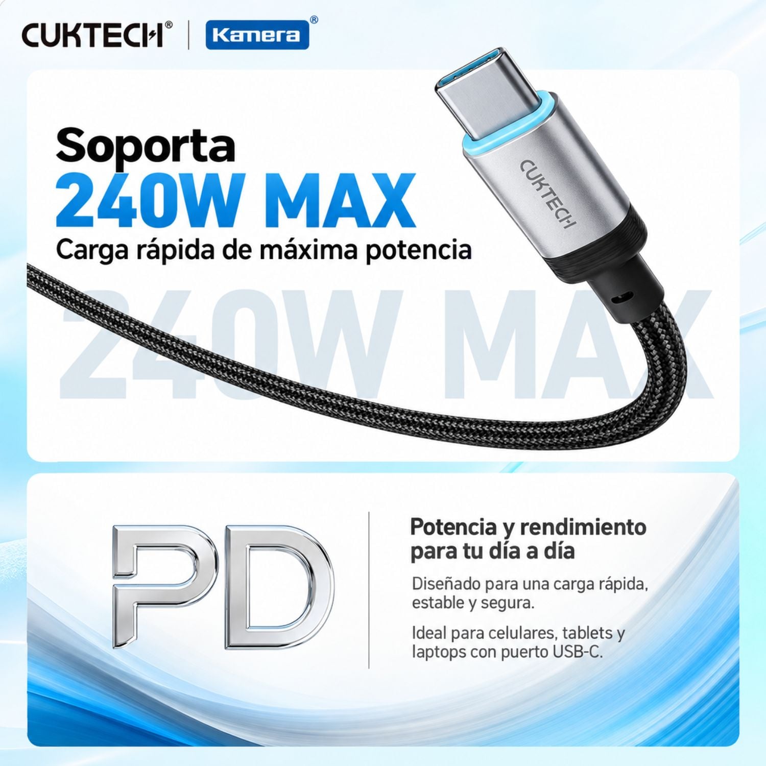 CABLE TIPO C A TIPO C 240W 6A CARGA RÁPIDA PD 3.1 CON E-MARKER TRENZADO 1.5 METROS - 4