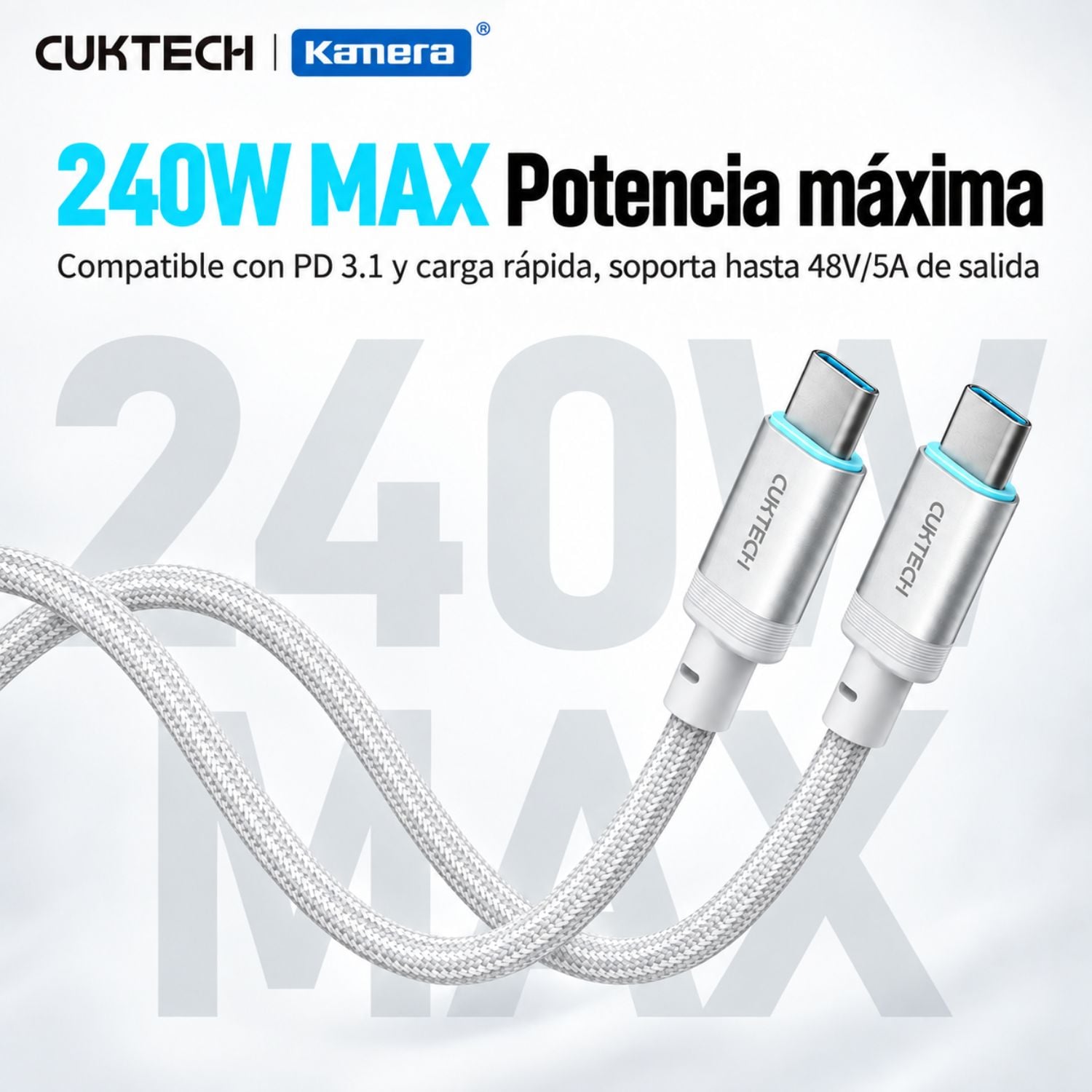 CABLE CUKTECH CTC615W USB-C A USB-C 240W PD 3.1 6A TRENZADO KEVLAR 1.5M - 7