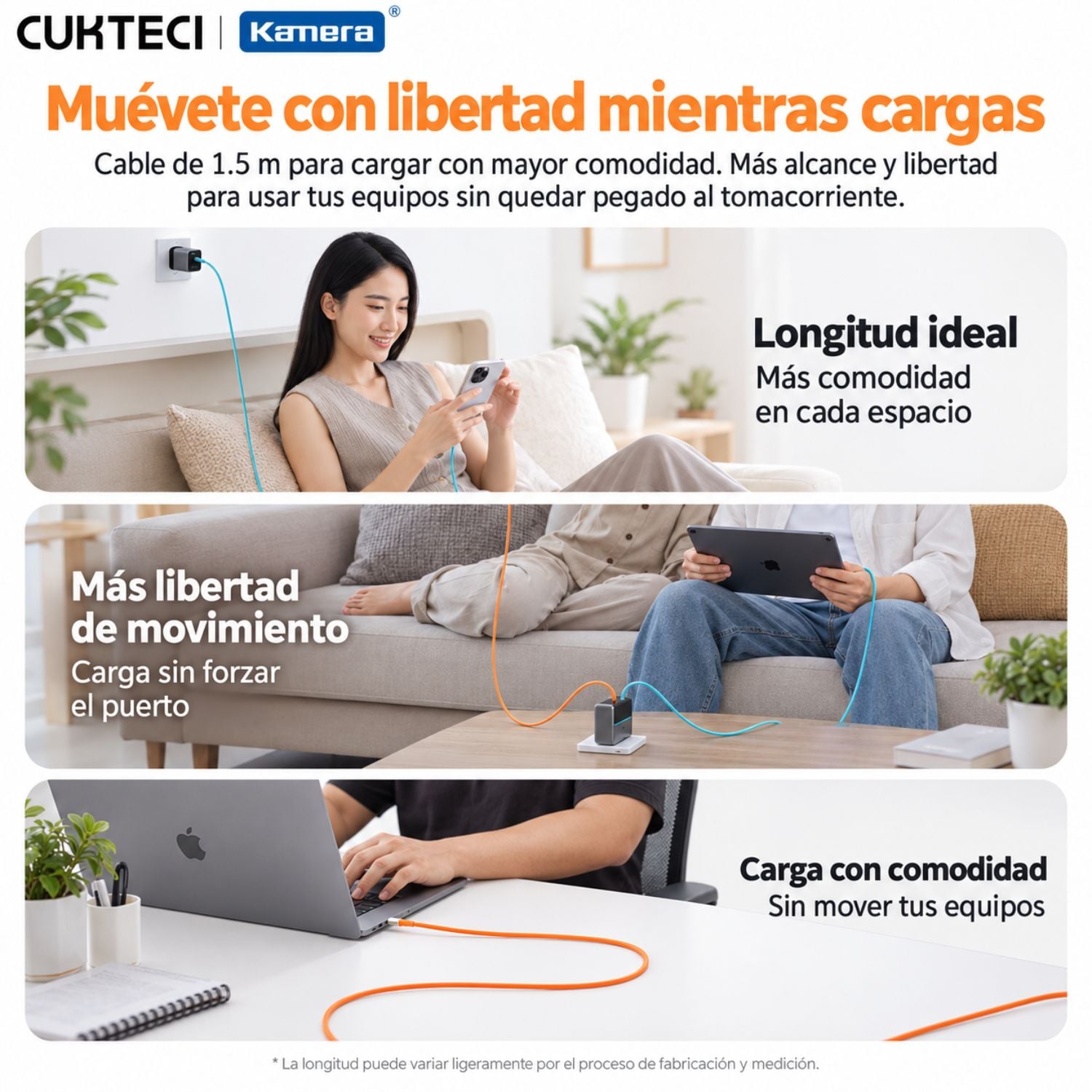 CABLE CUKTECH CTC615W USB-C A USB-C 240W PD 3.1 6A TRENZADO KEVLAR 1.5M - 8