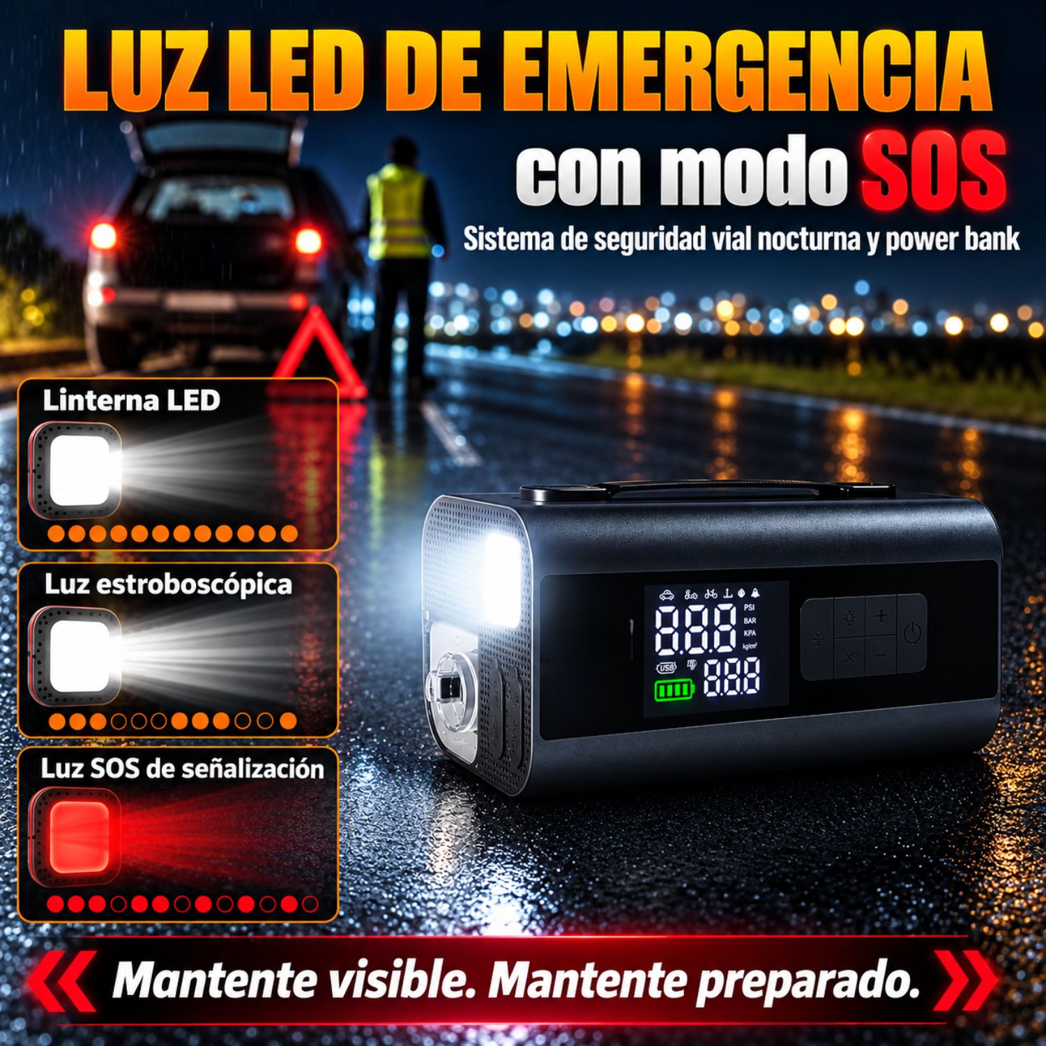 Arrancador de Batería 12V 2000A con Inflador Digital 160PSI, Aspiradora, Soplador y Luz de Emergencia - 5