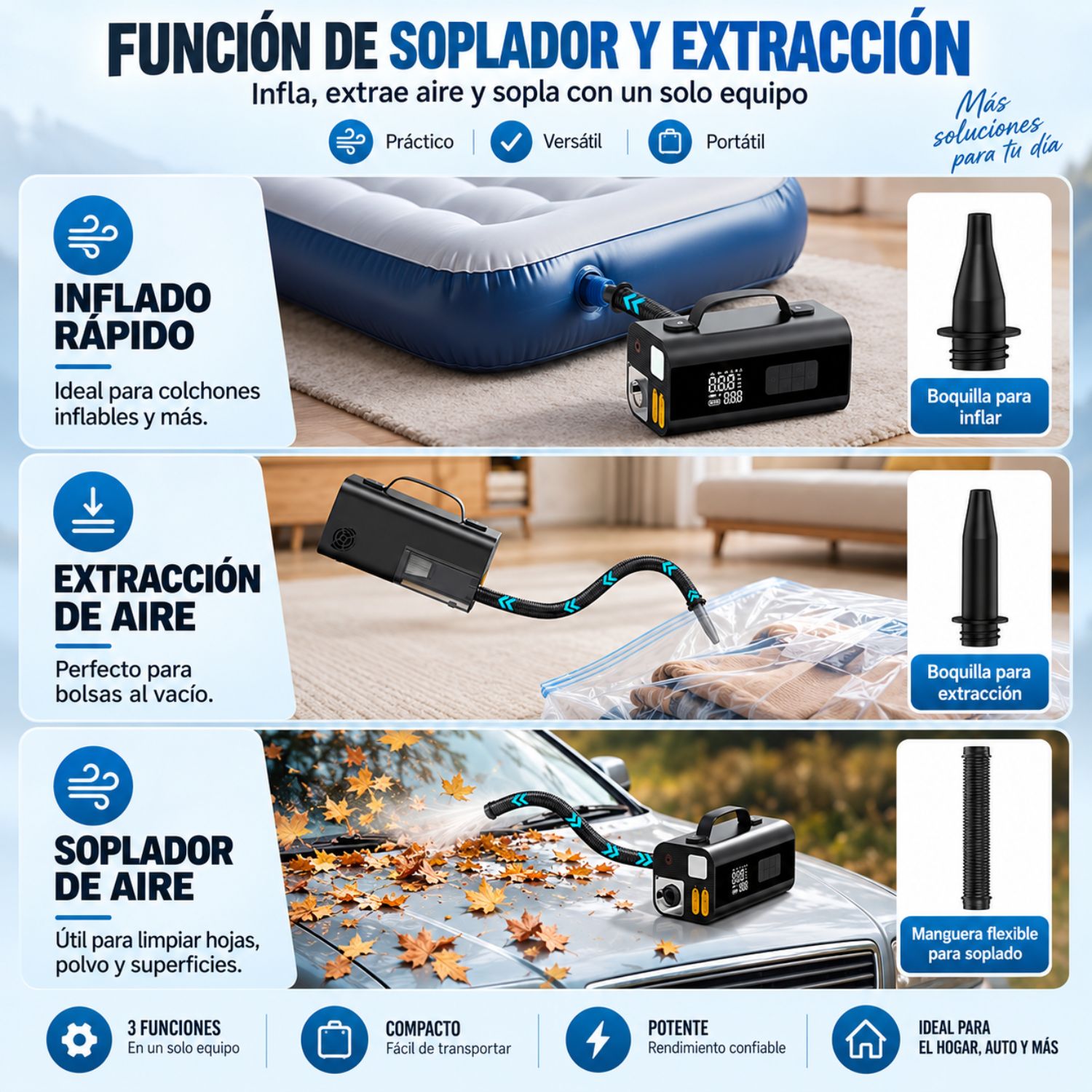 Arrancador de Batería 12V 2000A con Inflador Digital 160PSI, Aspiradora, Soplador y Luz de Emergencia - 6