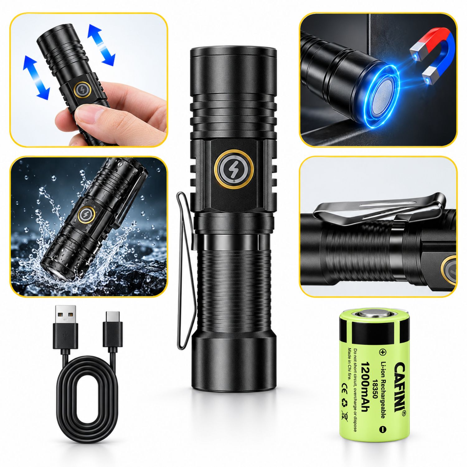MINI LINTERNA LED RECARGABLE 30W 2000LM USB-C CON IMÁN, CLIP Y 5 MODOS DE LUZ PARA CAMPING Y TRABAJO - 1