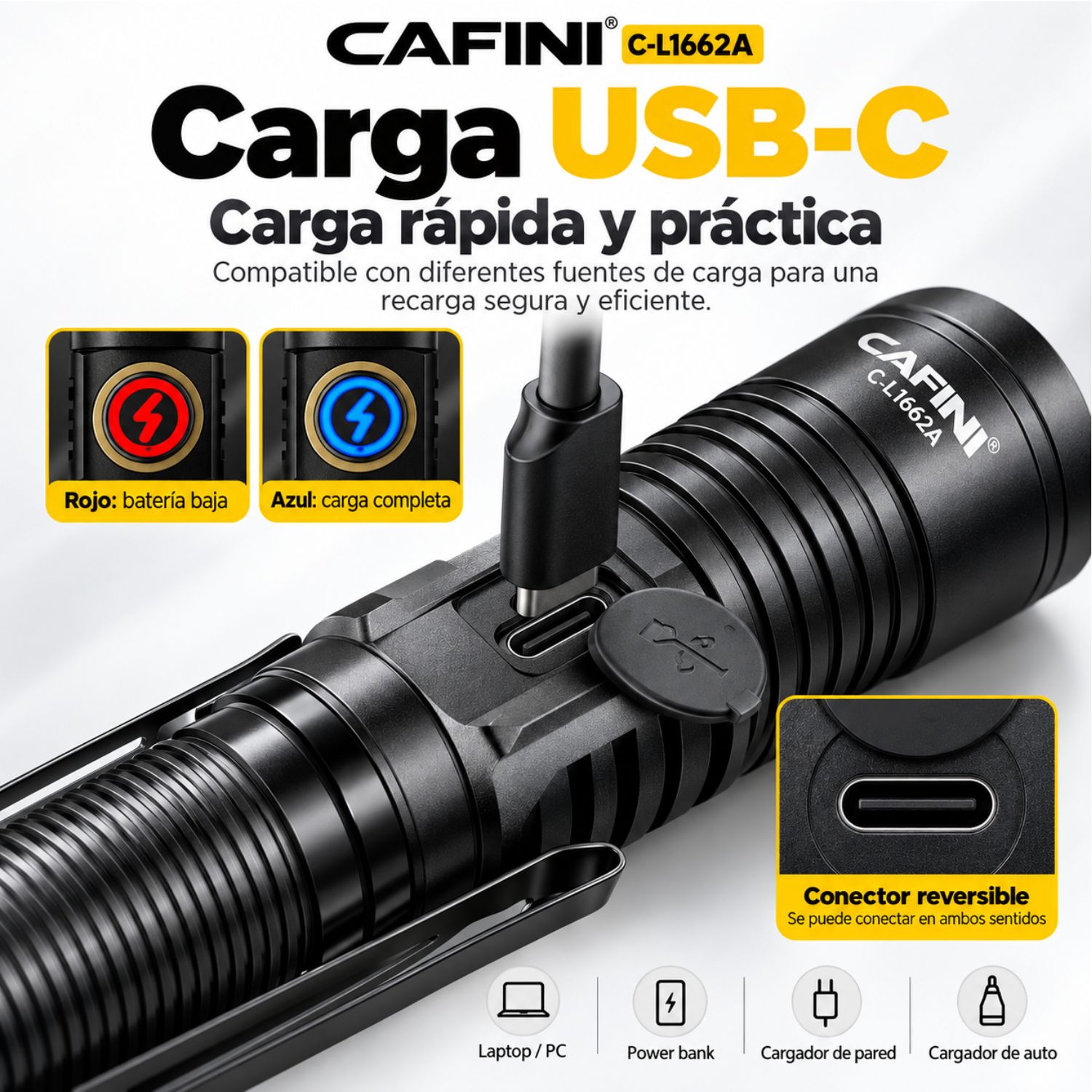 MINI LINTERNA LED RECARGABLE 30W 2000LM USB-C CON IMÁN, CLIP Y 5 MODOS DE LUZ PARA CAMPING Y TRABAJO - 7