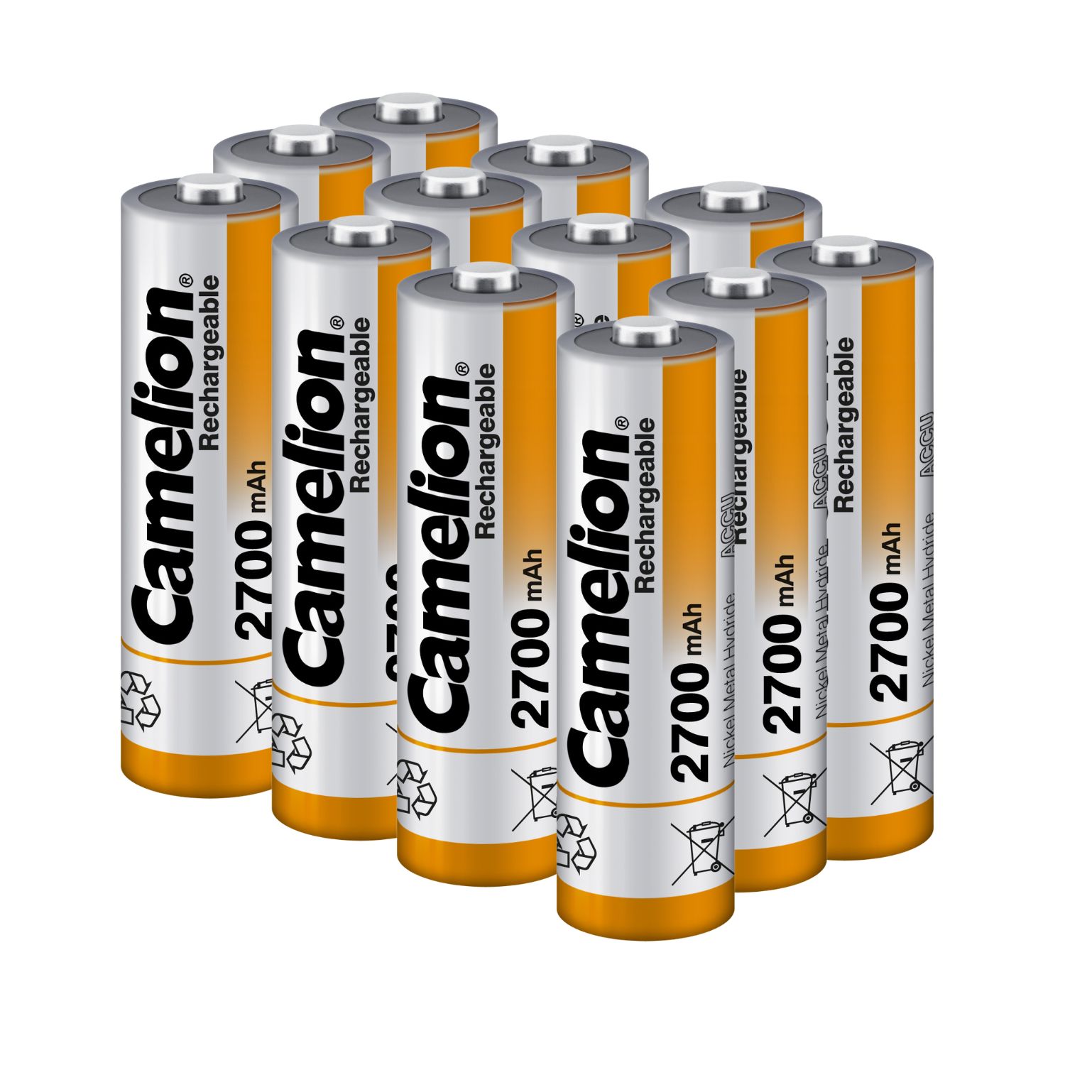 PILAS RECARGABLES AA 2700MAH CAMELION PACK 12 UNIDADES NI-MH 1.2V - 1