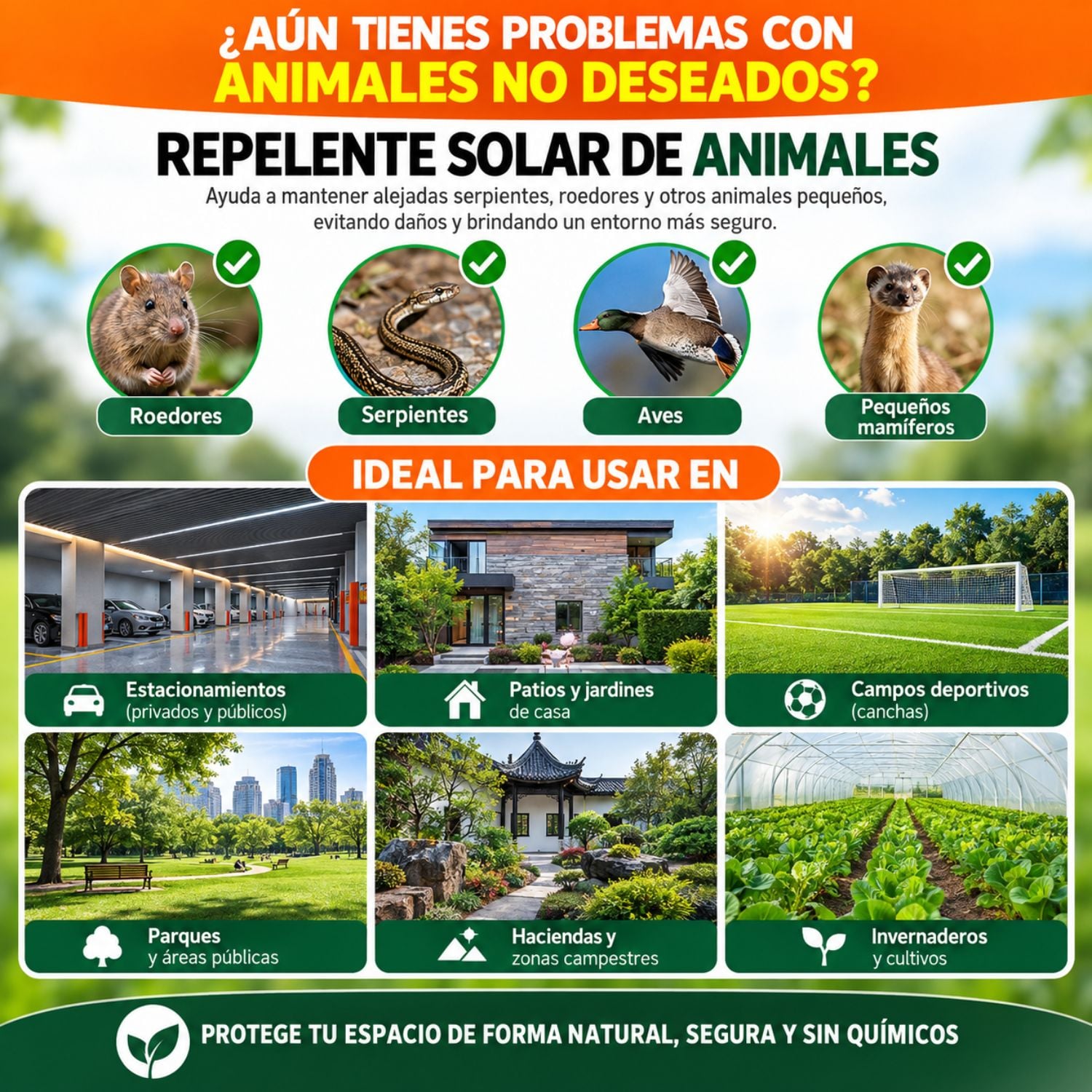 AHUYENTADOR SOLAR PARA PERROS GATOS ROEDORES AVES Y ANIMALES CON SENSOR DE MOVIMIENTO PIR - 2